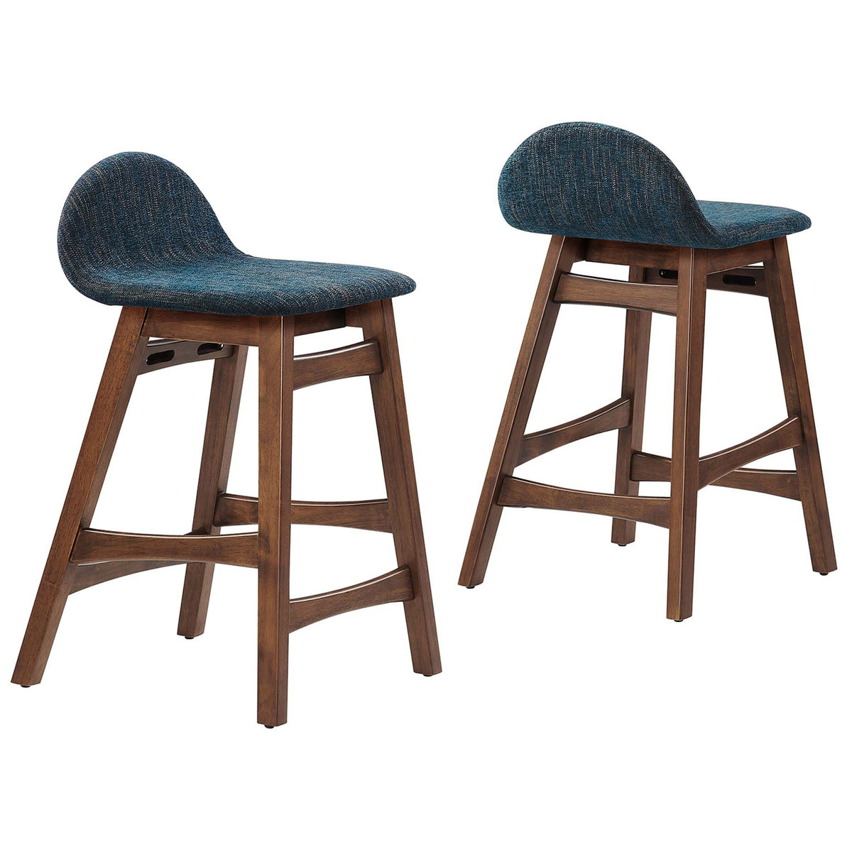 Matching pair showcases the clean lines, splayed legs, and cozy upholstered seats. || EEI-6555-HEA || front_angle_multi_studio