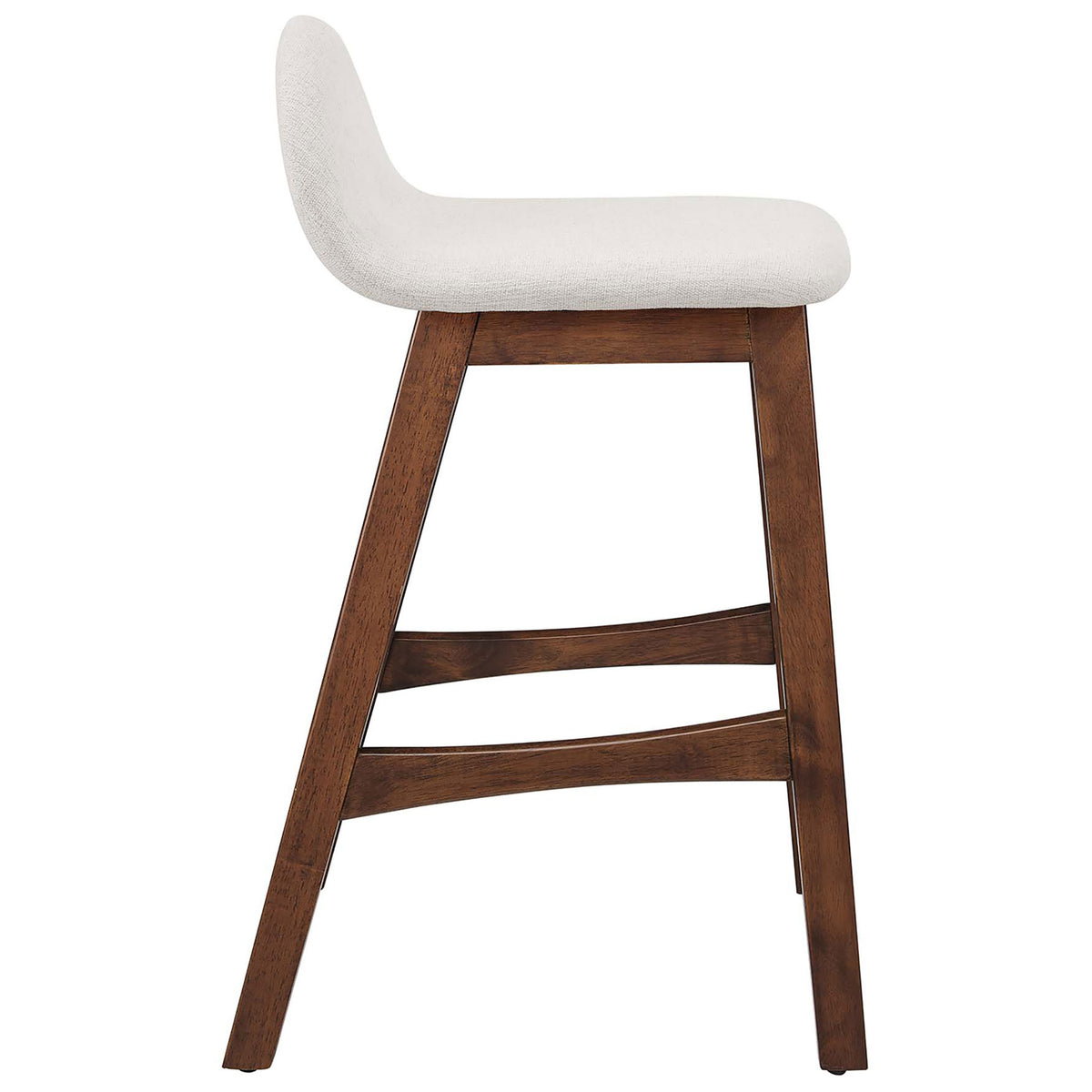 Contoured seat and supportive side stretchers on a slim counter stool in warm wood || EEI-6555-HEI || side_studio