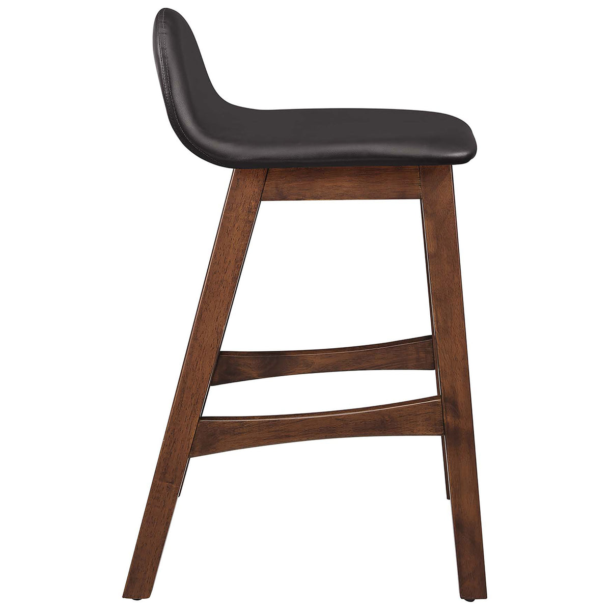 Supportive low backrest and integrated footrest on a sturdy wood base with splayed legs || EEI-6556-BRN || side_studio