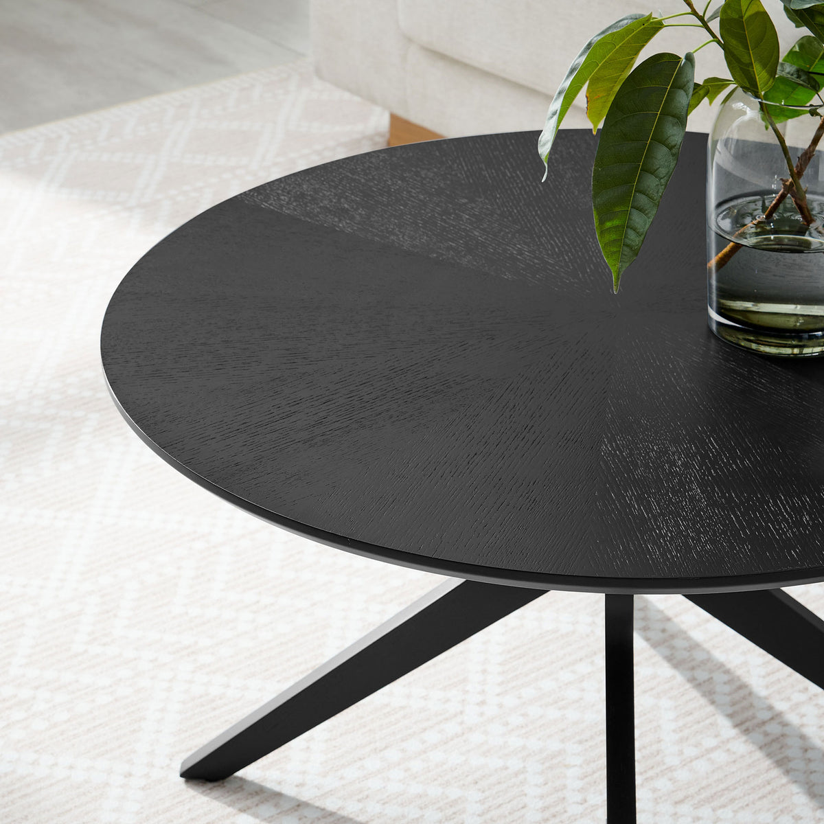 Smooth round top with rich black finish elevates decor; perfect for drinks and display || EEI-6557-BLK || detail_room