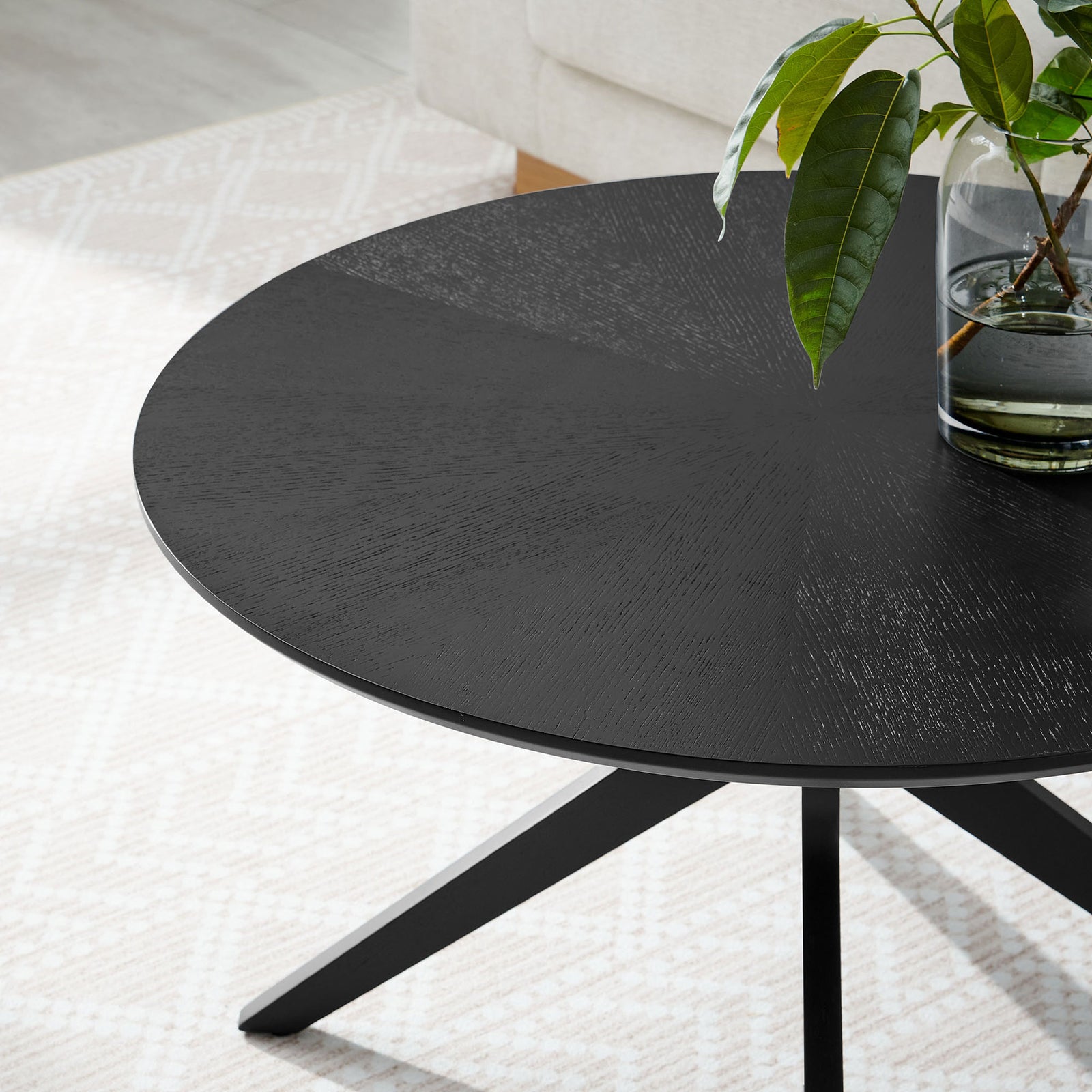 Smooth round top with rich black finish elevates decor; perfect for drinks and display || EEI-6557-BLK || detail_room