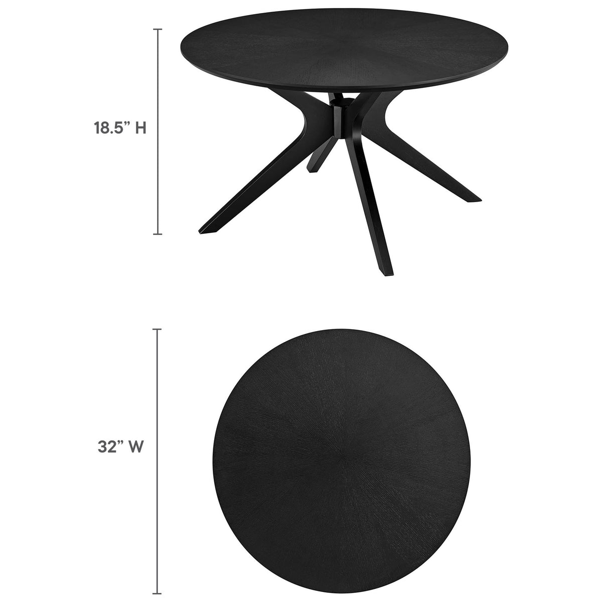 Dimensions shown: 32 inch diameter and 18.5 inch height for a balanced low-profile design || EEI-6557-BLK || dimension_studio