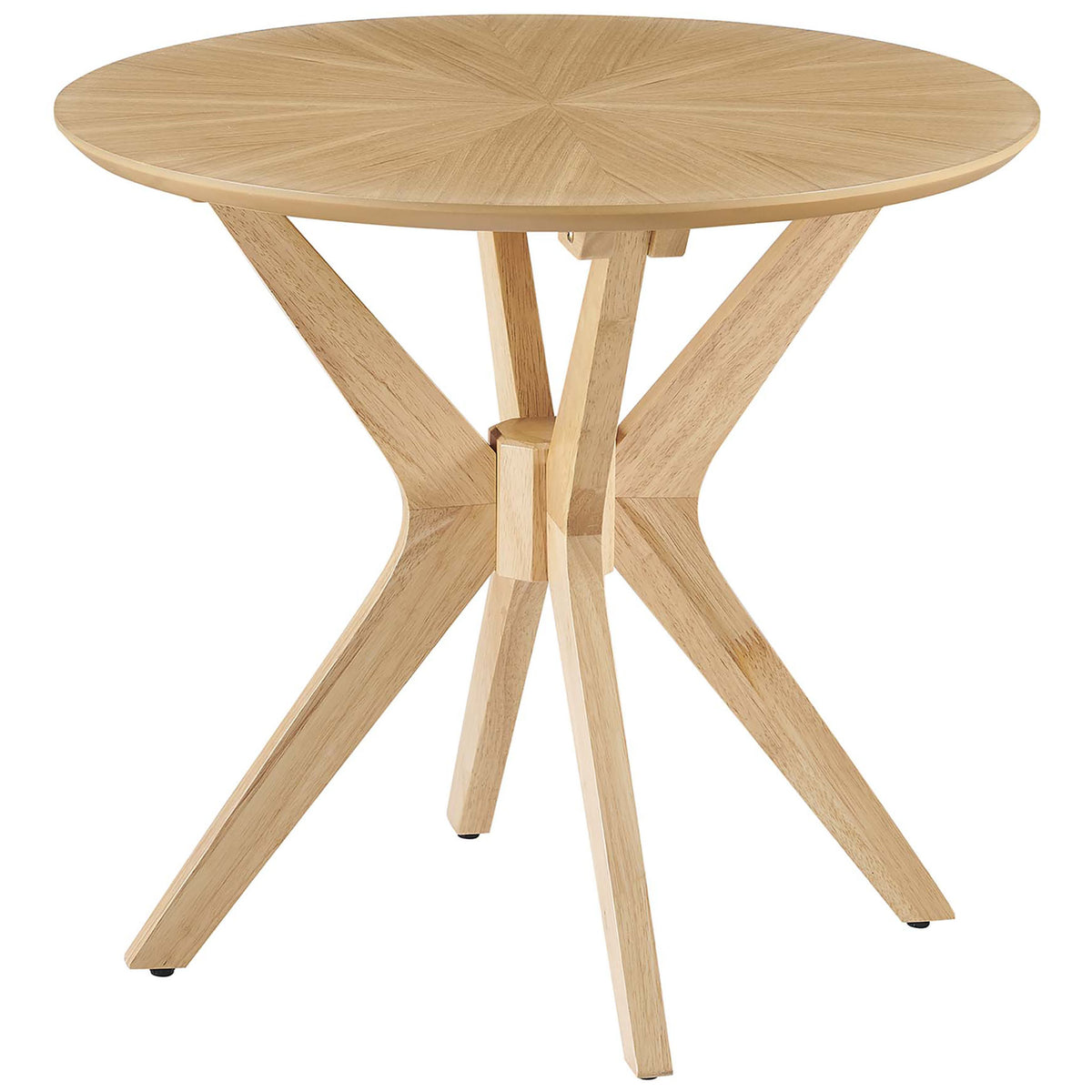 Mid-century inspired oak side table highlighting the sculptural crisscross legs and airy profile. || EEI-6558-OAK || front_angle_studio