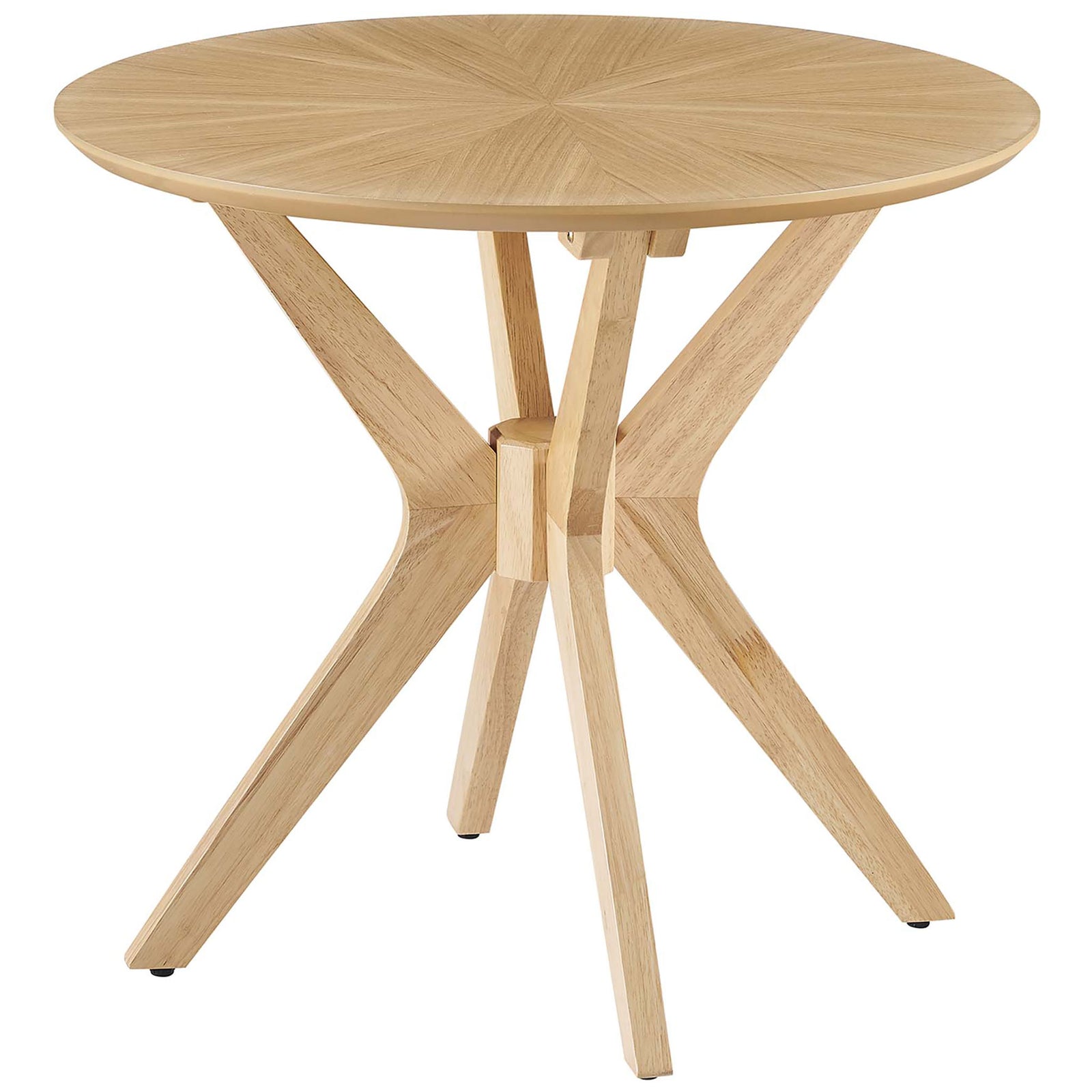 Mid-century inspired oak side table highlighting the sculptural crisscross legs and airy profile. || EEI-6558-OAK || front_angle_studio