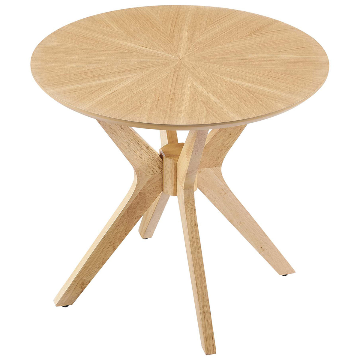 Round tabletop showcasing the oak veneer starburst pattern and softly beveled edge. || EEI-6558-OAK || top_angle_studio