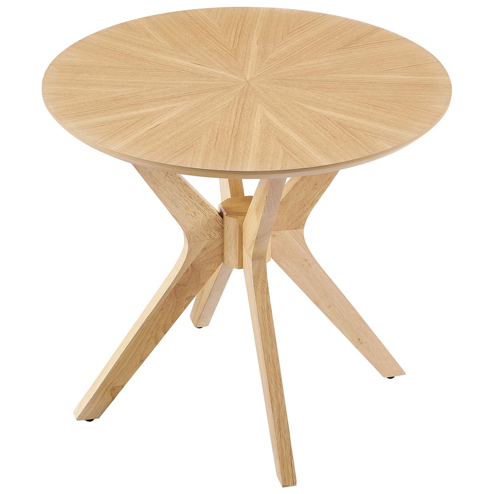 Round tabletop showcasing the oak veneer starburst pattern and softly beveled edge. || EEI-6558-OAK || top_angle_studio