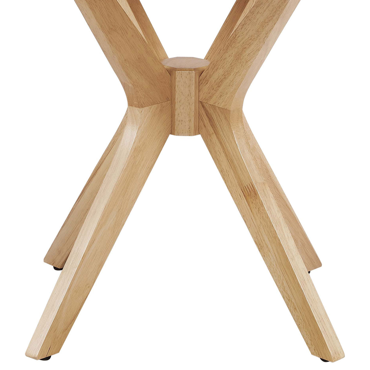 Intersecting solid wood legs and central joint add sculptural stability to the side table. || EEI-6558-OAK || leg_studio