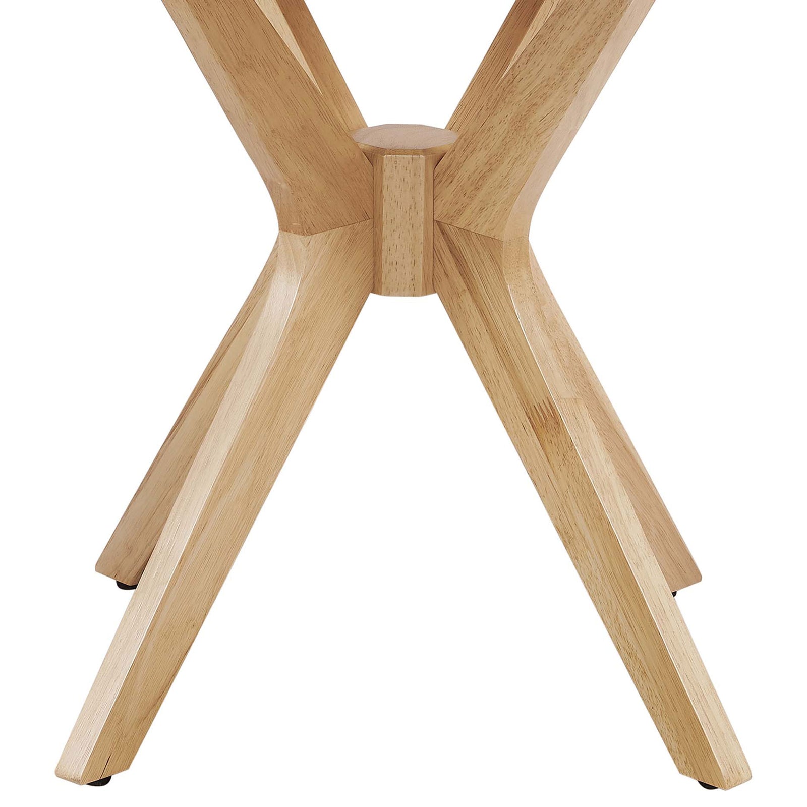 Intersecting solid wood legs and central joint add sculptural stability to the side table. || EEI-6558-OAK || leg_studio