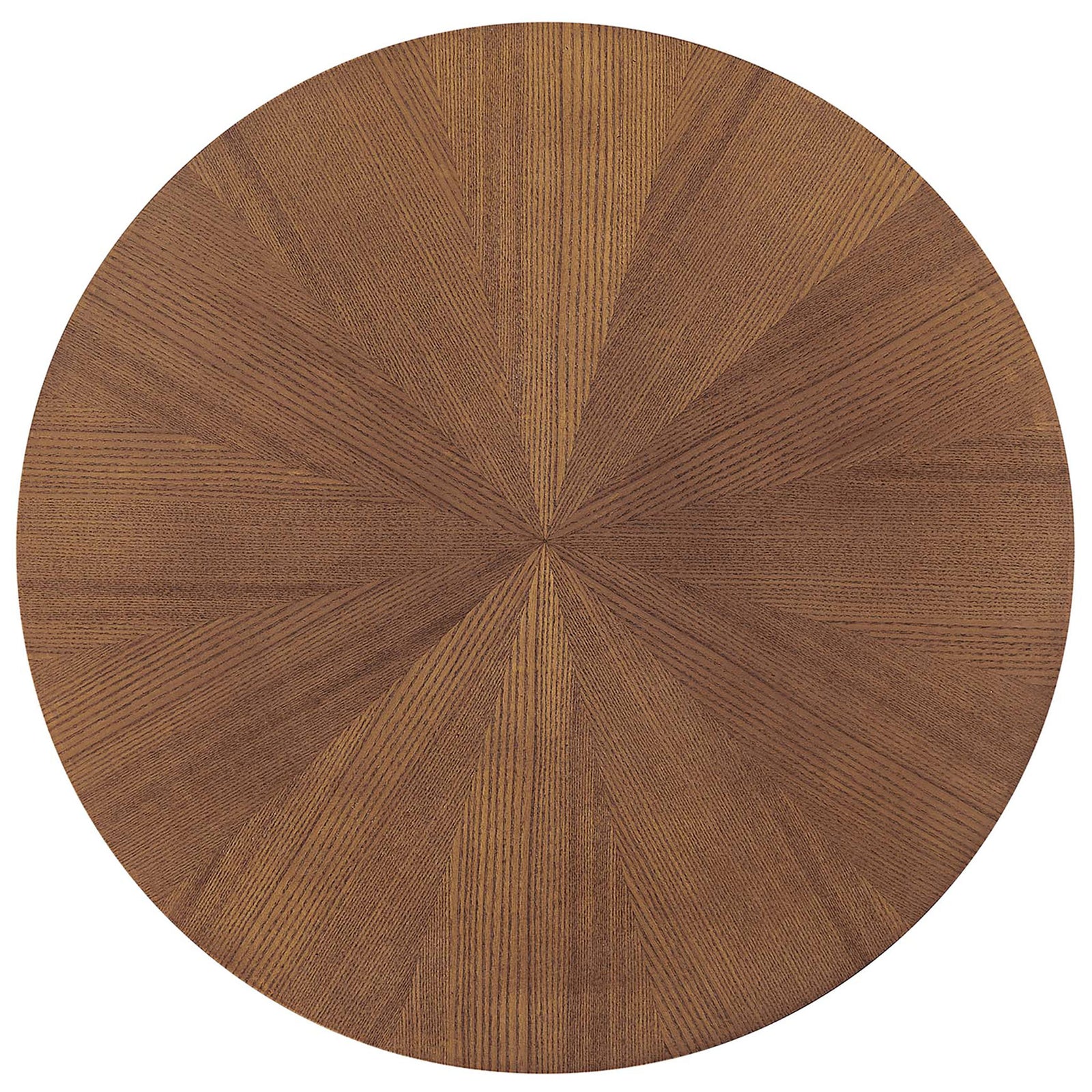 Striking starburst wood grain on the walnut round tabletop adds mid-century flair || EEI-6558-WAL || top_studio