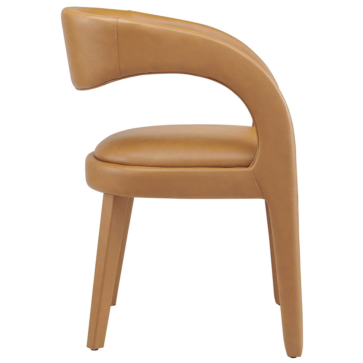 Tan vegan leather dining chair showcasing the sculpted curved back and tapered legs || EEI-6561-TAN || side_studio