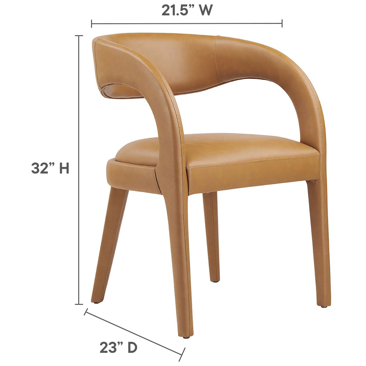 Size guide for the tan vegan leather Pinnacle dining chair with labeled height width and depth || EEI-6561-TAN || dimension_studio