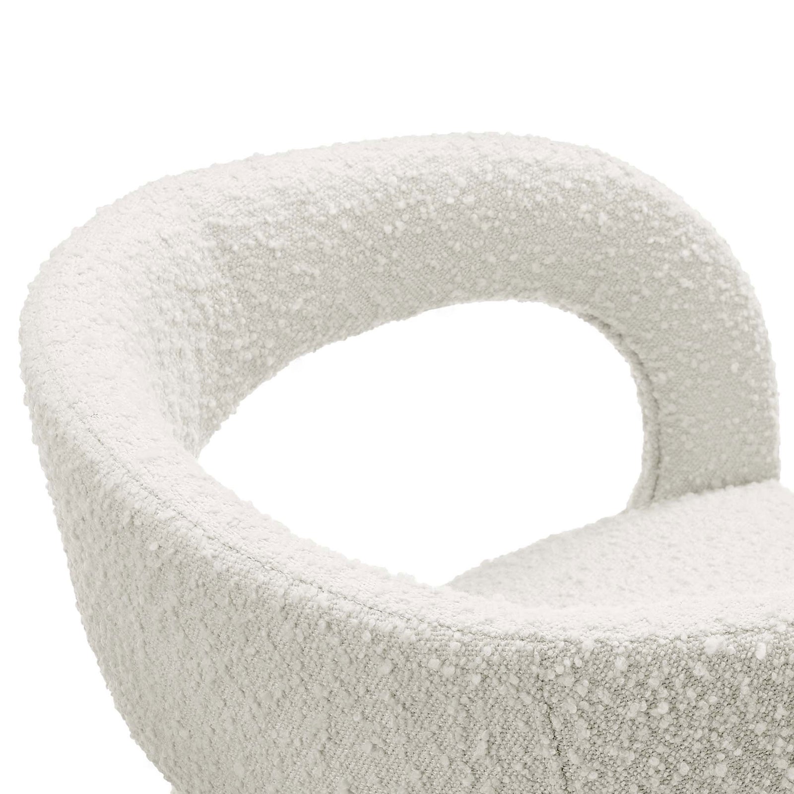 Curved ivory boucle backrest showcasing the soft, nubby texture of the upholstery. || EEI-6562-IVO || detail_studio