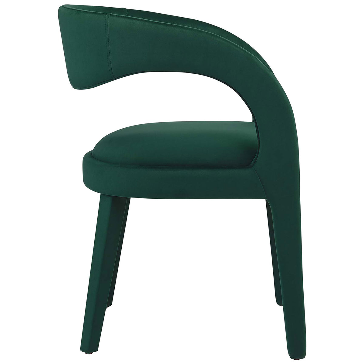Green performance velvet dining chair with wraparound backrest and tapered legs || EEI-6563-GRN || side_studio