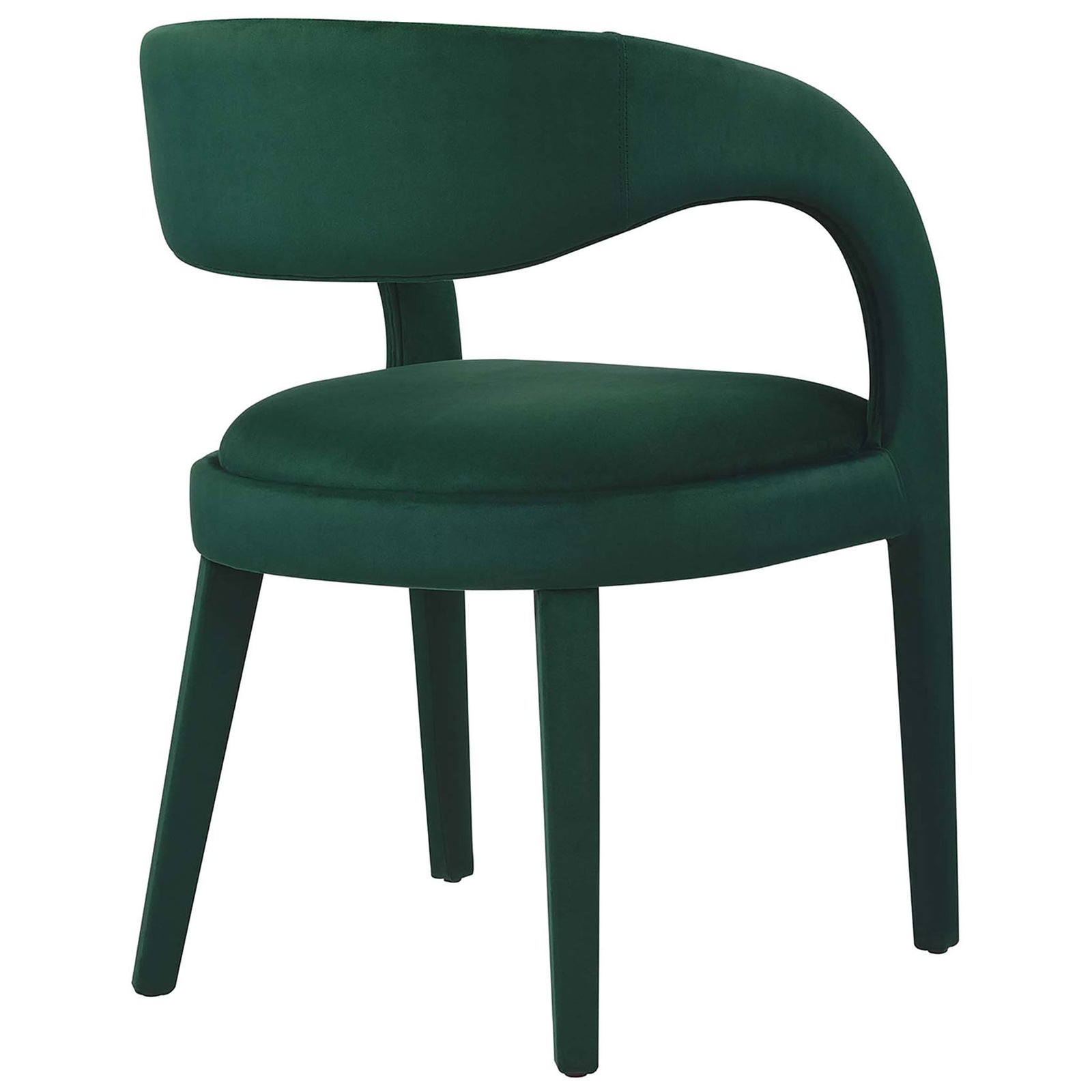 Modern green velvet dining chair featuring a continuous curved frame and supportive padded seat || EEI-6563-GRN || front_angle_studio