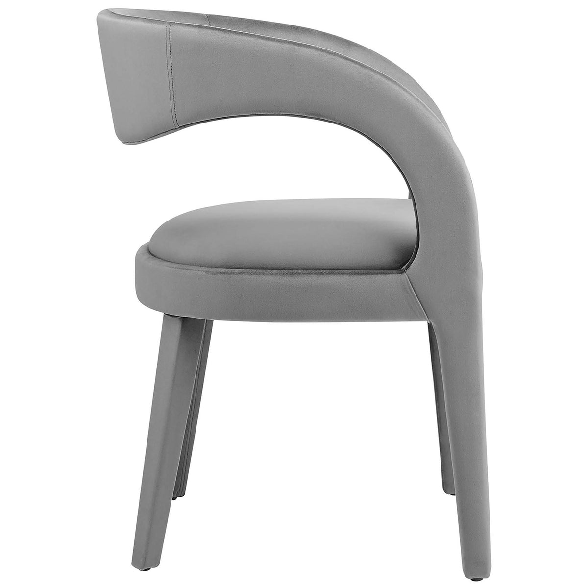 Gray velvet dining chair with sculpted wraparound back and generously padded seat for everyday comfort || EEI-6563-GRY || side_studio