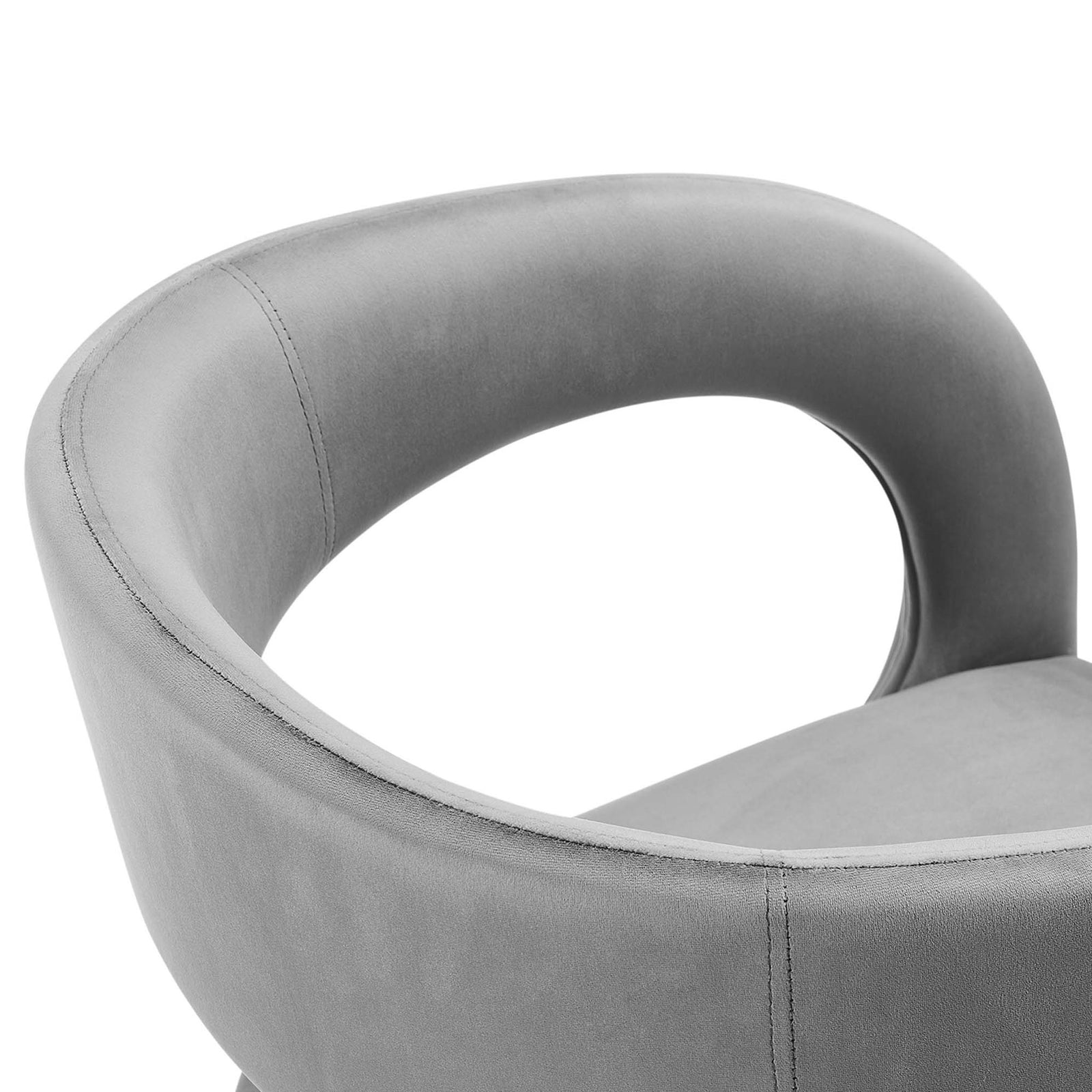 Gray velvet dining chair arm and backrest with soft texture and clean, tailored seams || EEI-6563-GRY || detail_studio