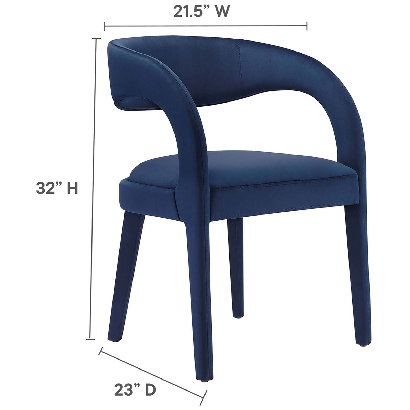 Generously proportioned velvet dining chair in midnight blue designed for comfortable support at the table || EEI-6563-MID || dimension_studio
