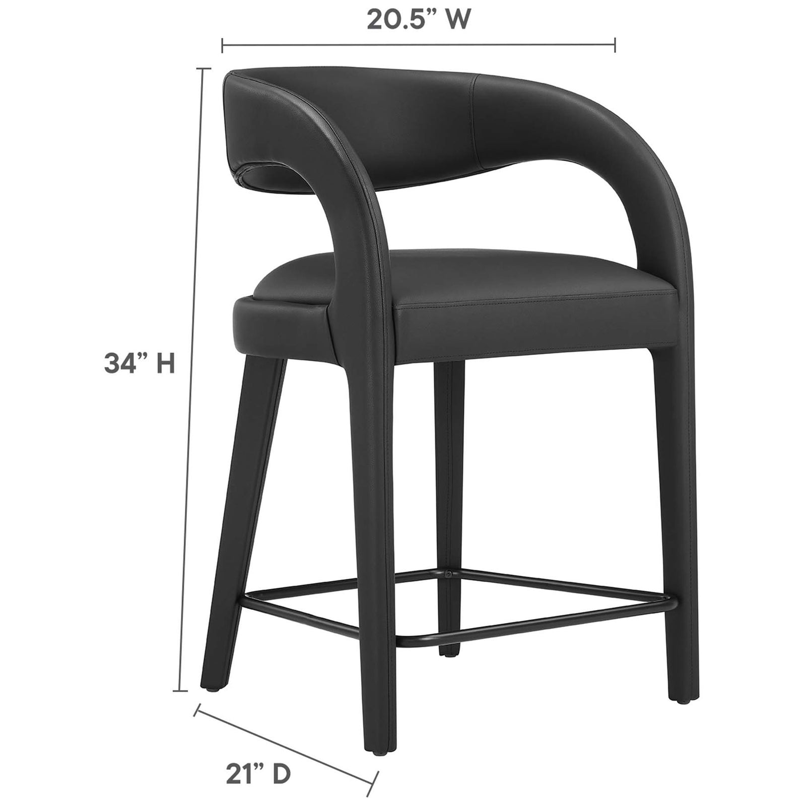 Counter stool dimensions: width, height, and depth for an easy fit || EEI-6564-BLK-BLK || dimension_studio