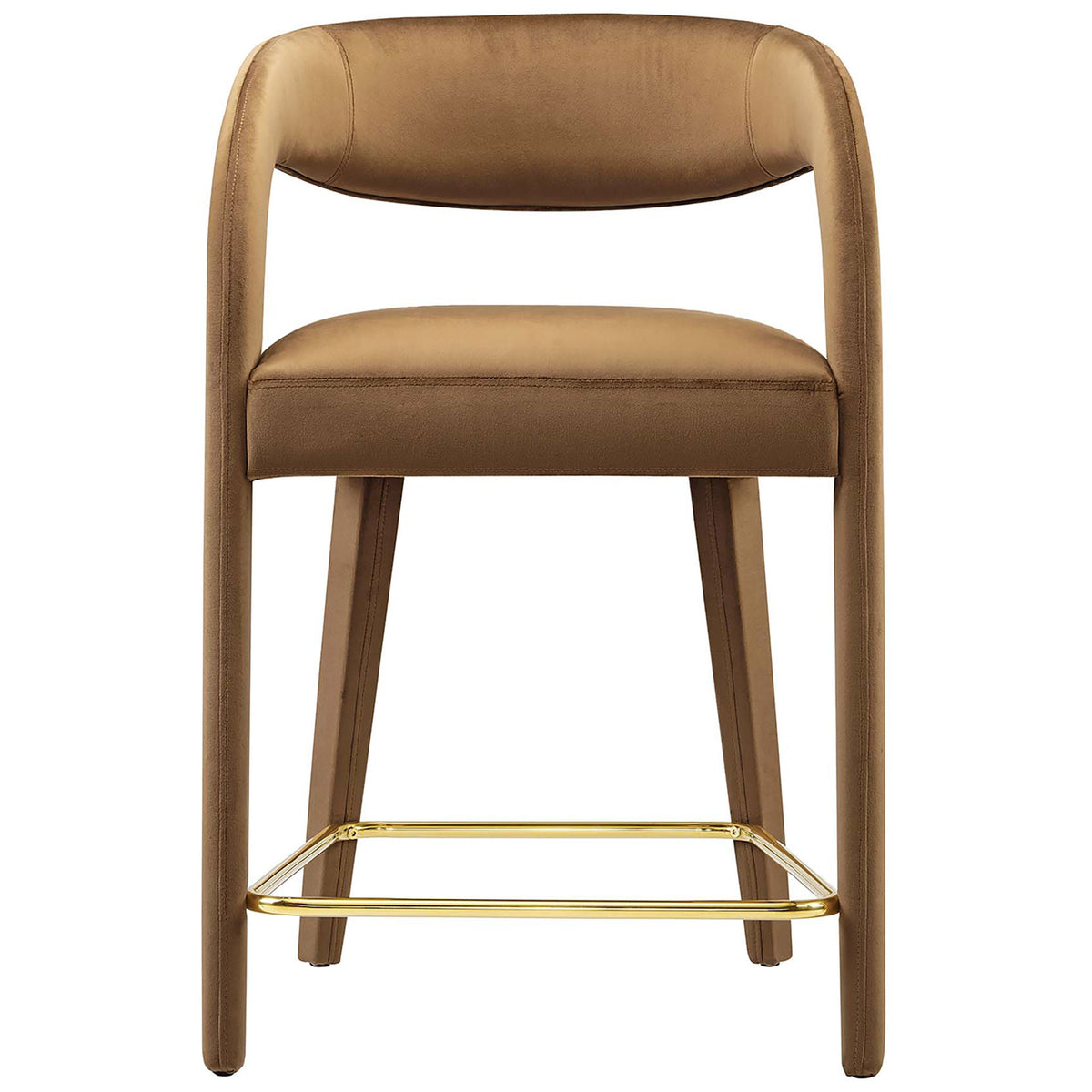 Plush counter-height seat in soft performance velvet with open-back comfort || EEI-6566-BRN-GLD || front_studio