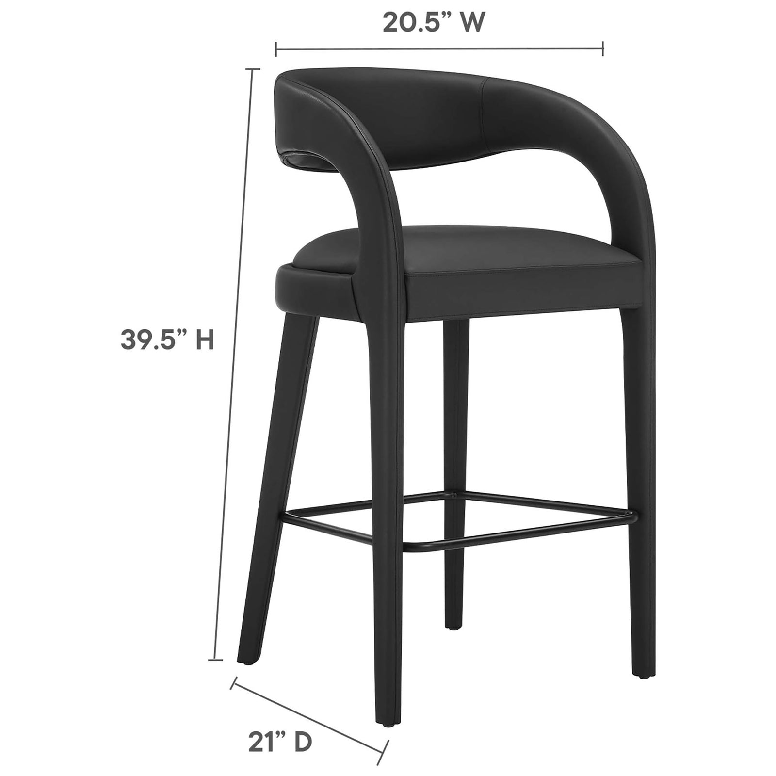 Bar stool dimensions with width, height, and depth measurements for easy planning || EEI-6567-BLK-BLK || dimension_studio