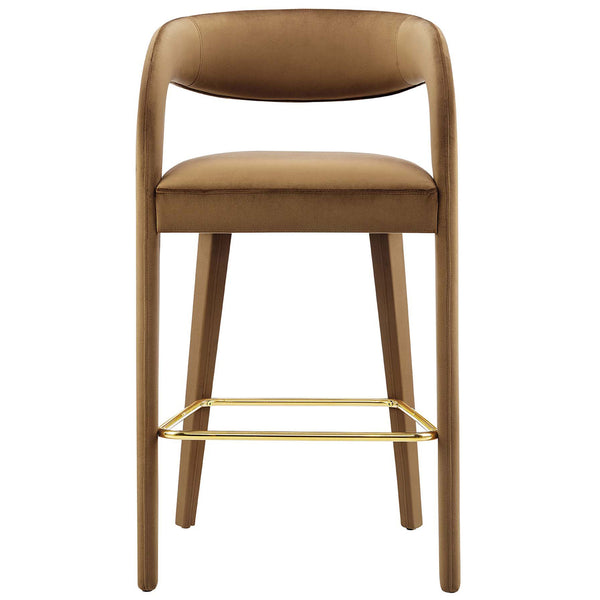 Plush bar-height seat in soft performance velvet with an inviting open-back design || EEI-6569-BRN-GLD || front_studio