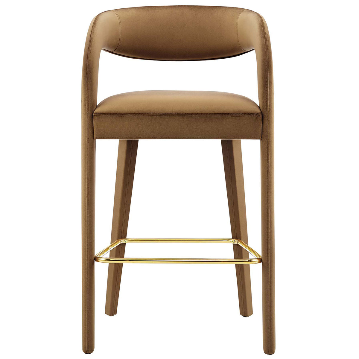 Plush bar-height seat in soft performance velvet with an inviting open-back design || EEI-6569-BRN-GLD || front_studio