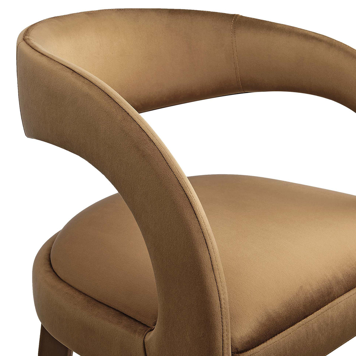 Gently contoured backrest with supportive cushioning and luxe, tactile performance velvet || EEI-6569-BRN-GLD || detail_studio