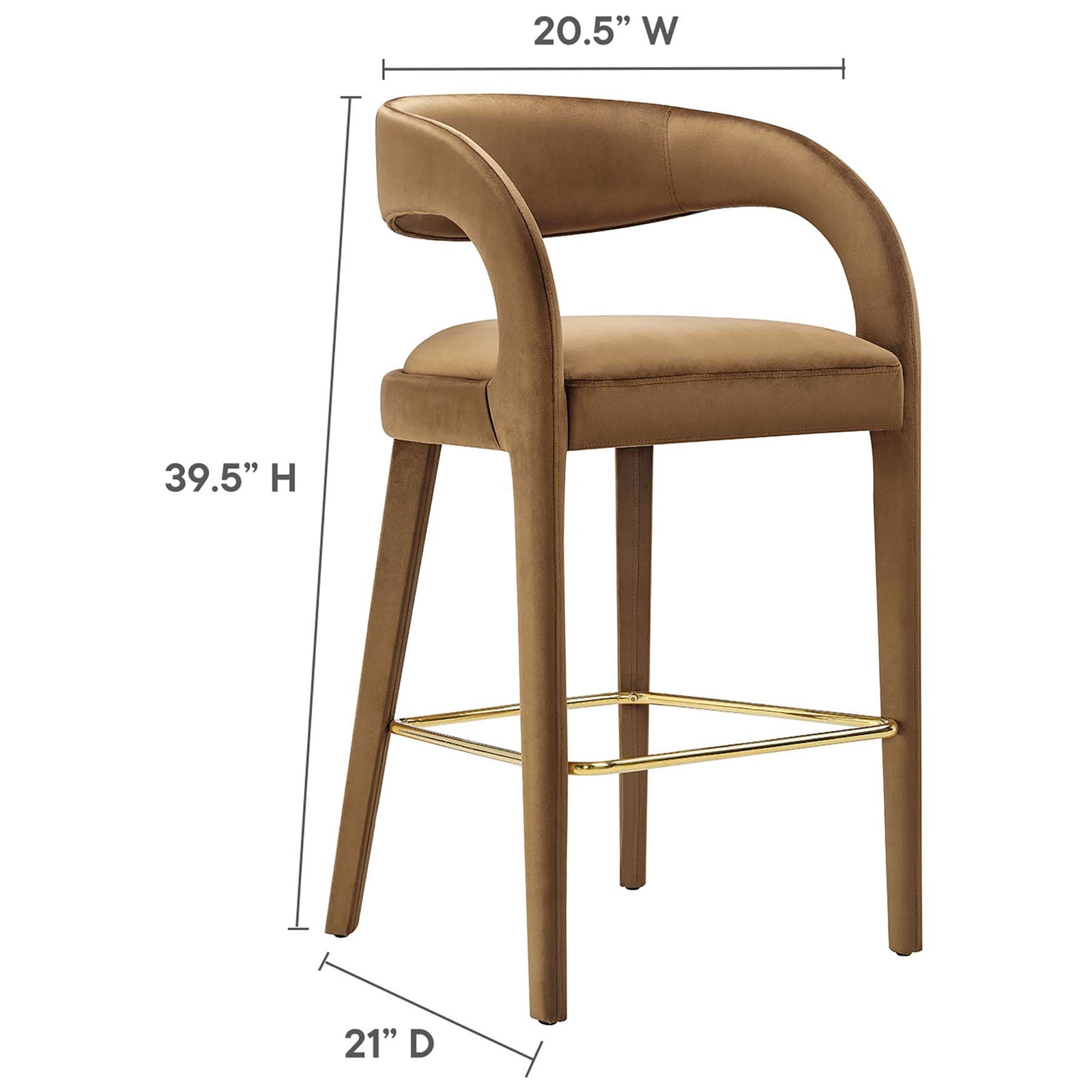 Dimensions: 20.5 in W x 21 in D x 39.5 in H for the bar stool || EEI-6569-BRN-GLD || dimension_studio