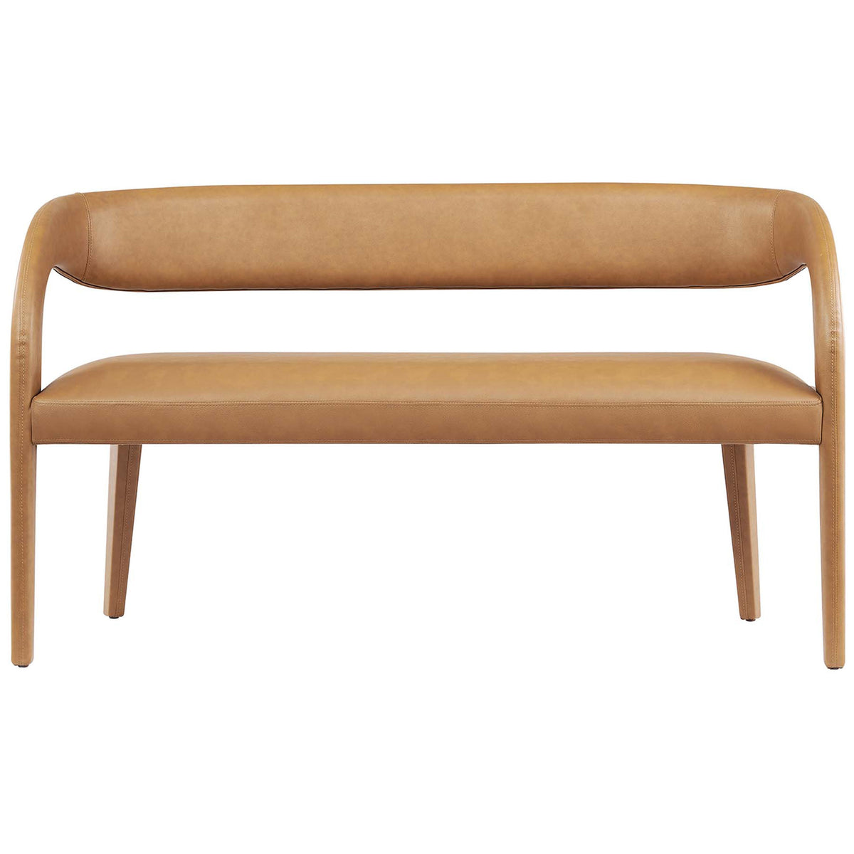 Spacious two-seat bench with supportive backrest and plush foam cushion in tan vegan leather || EEI-6570-TAN || front_studio