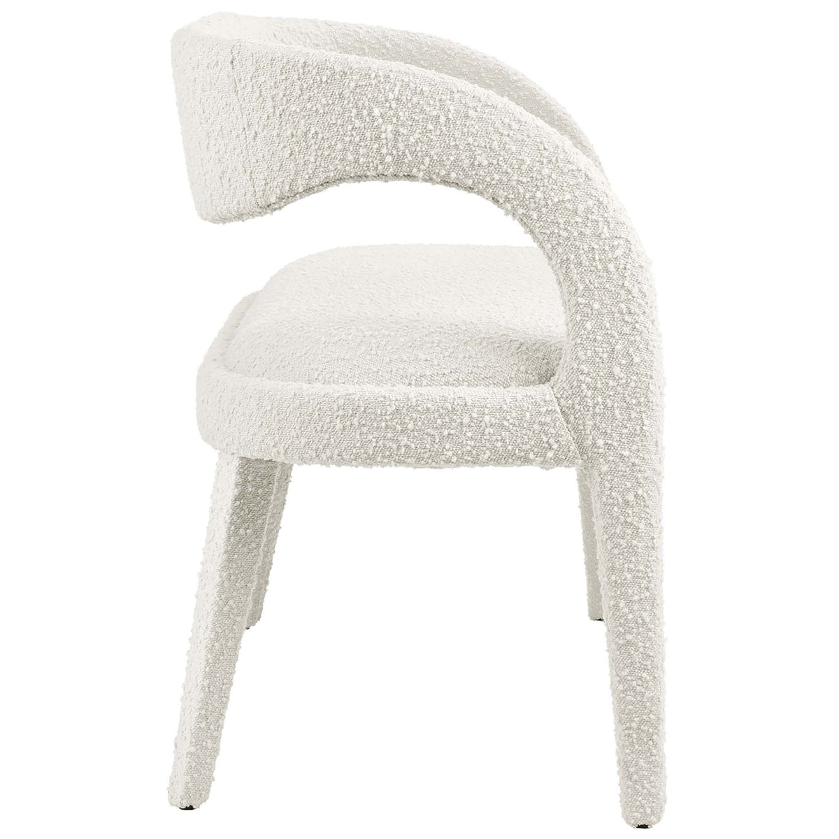 Sculpted open-back design and tapered legs in textured ivory boucle offer a refined look. || EEI-6571-IVO || side_studio