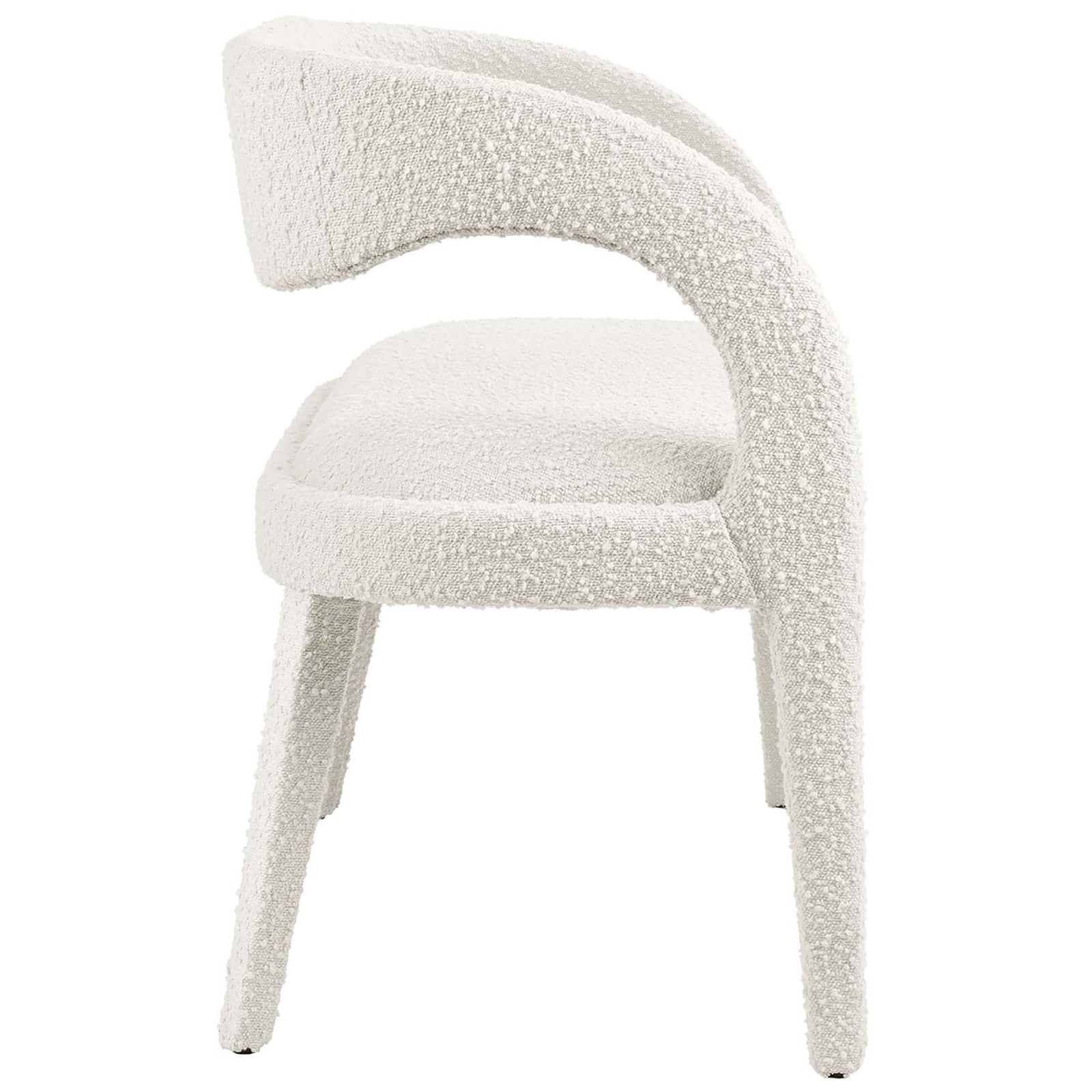 Sculpted open-back design and tapered legs in textured ivory boucle offer a refined look. || EEI-6571-IVO || side_studio