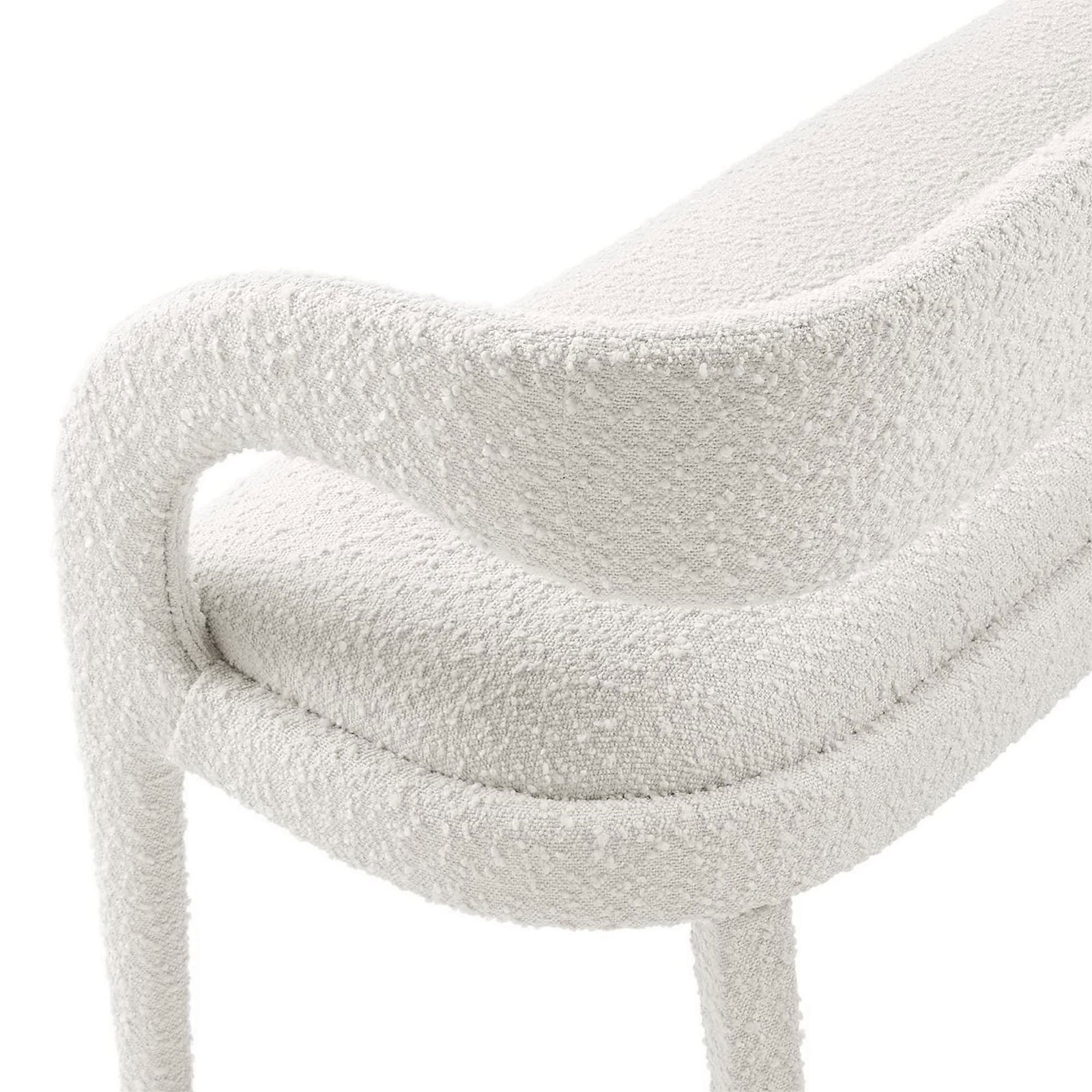 Nubby boucle texture and smooth curved transition between arm and back add tactile elegance. || EEI-6571-IVO || detail_studio
