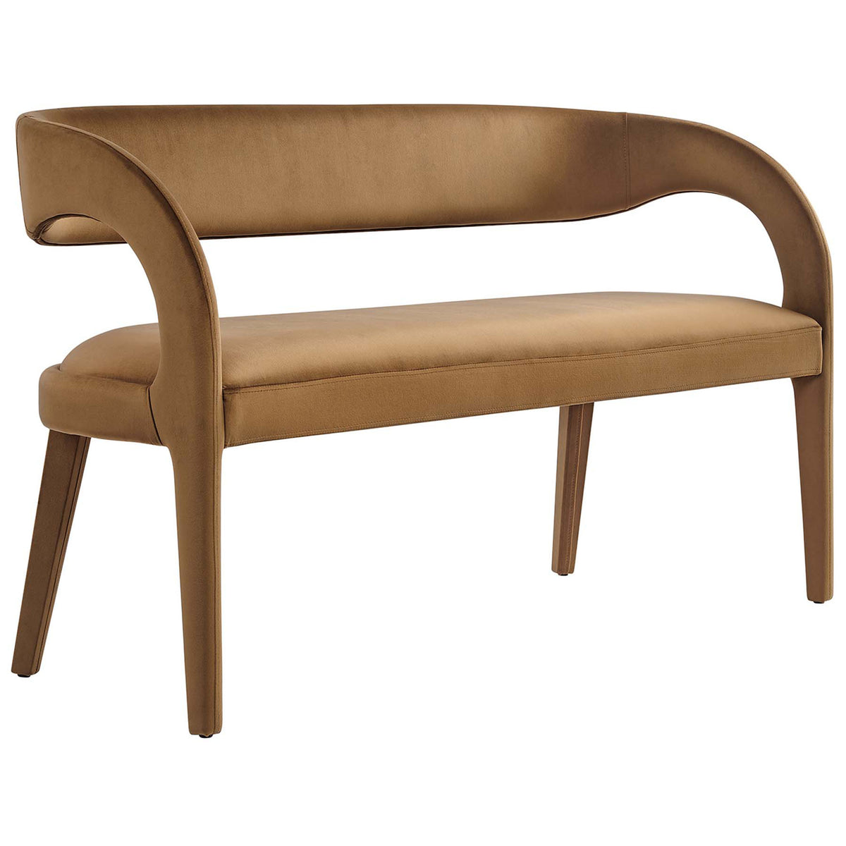 Sculptural silhouette in stain-resistant performance velvet elevates dining or entry seating. || EEI-6572-BRN || front_angle_studio