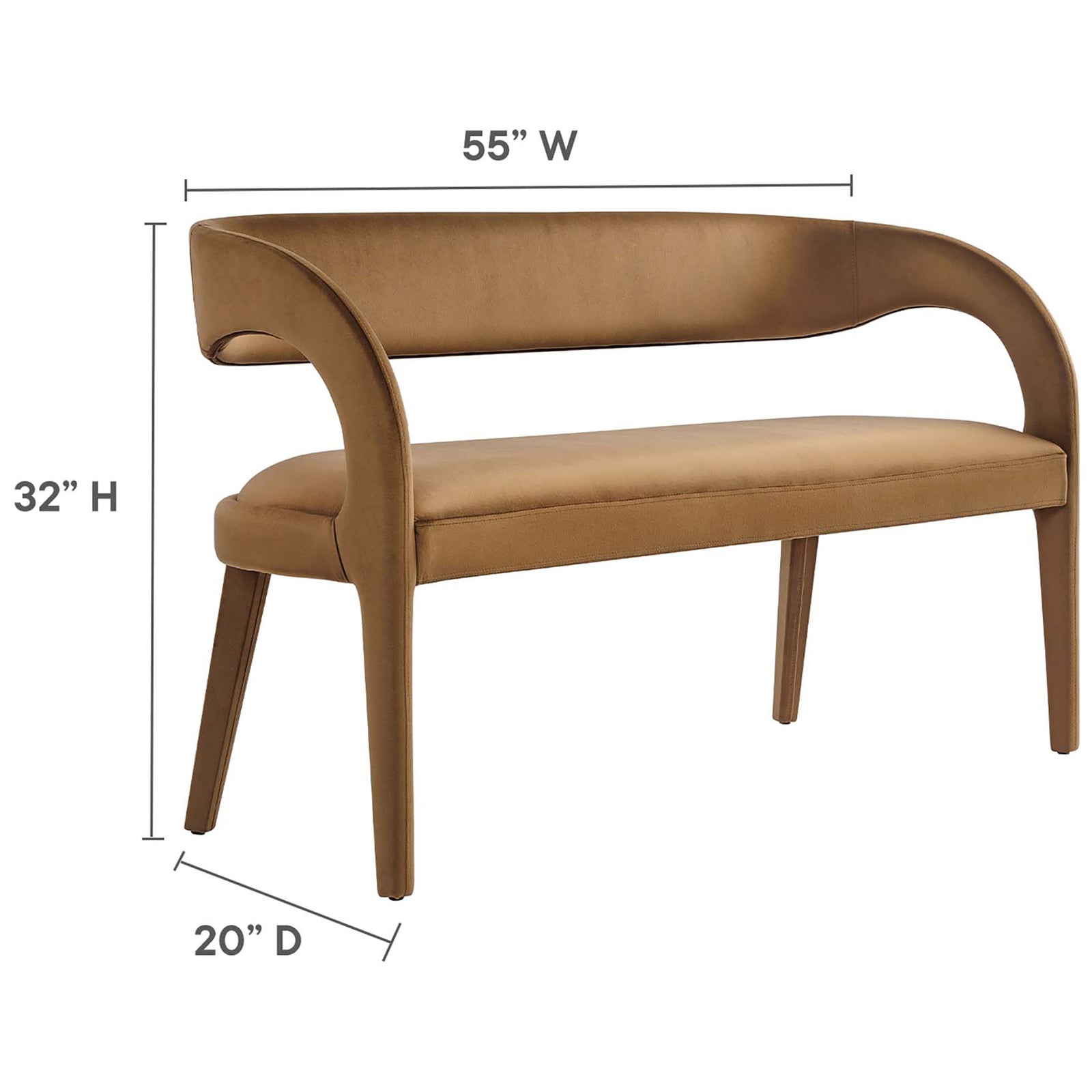 Spacious 55-inch wide bench stands 32 inches high with a comfortable 20-inch deep seat. || EEI-6572-BRN || dimension_studio
