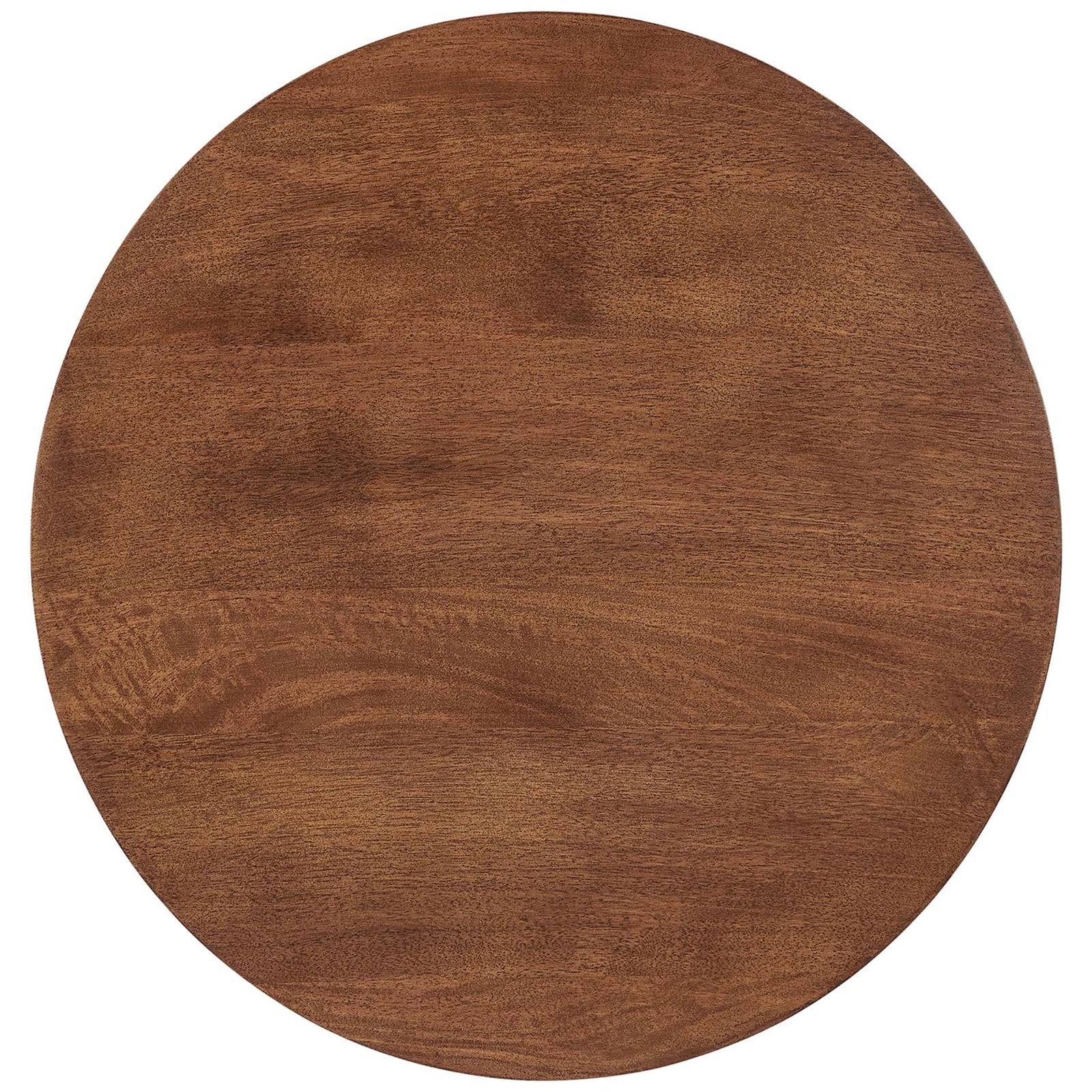 Round walnut tabletop showcasing natural mango wood grain and subtle color variation || EEI-6573-WAL || detail_studio