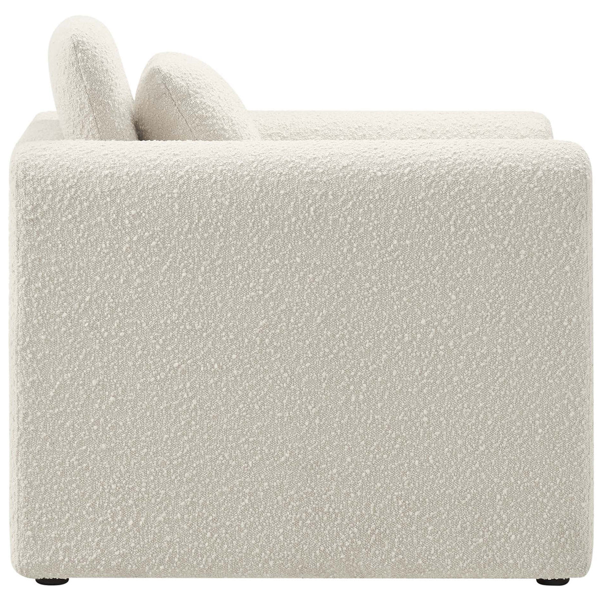 Sculptural bent-arm design wrapped in soft, nubby boucle for modern lounge appeal. || EEI-6575-IVO || side_studio