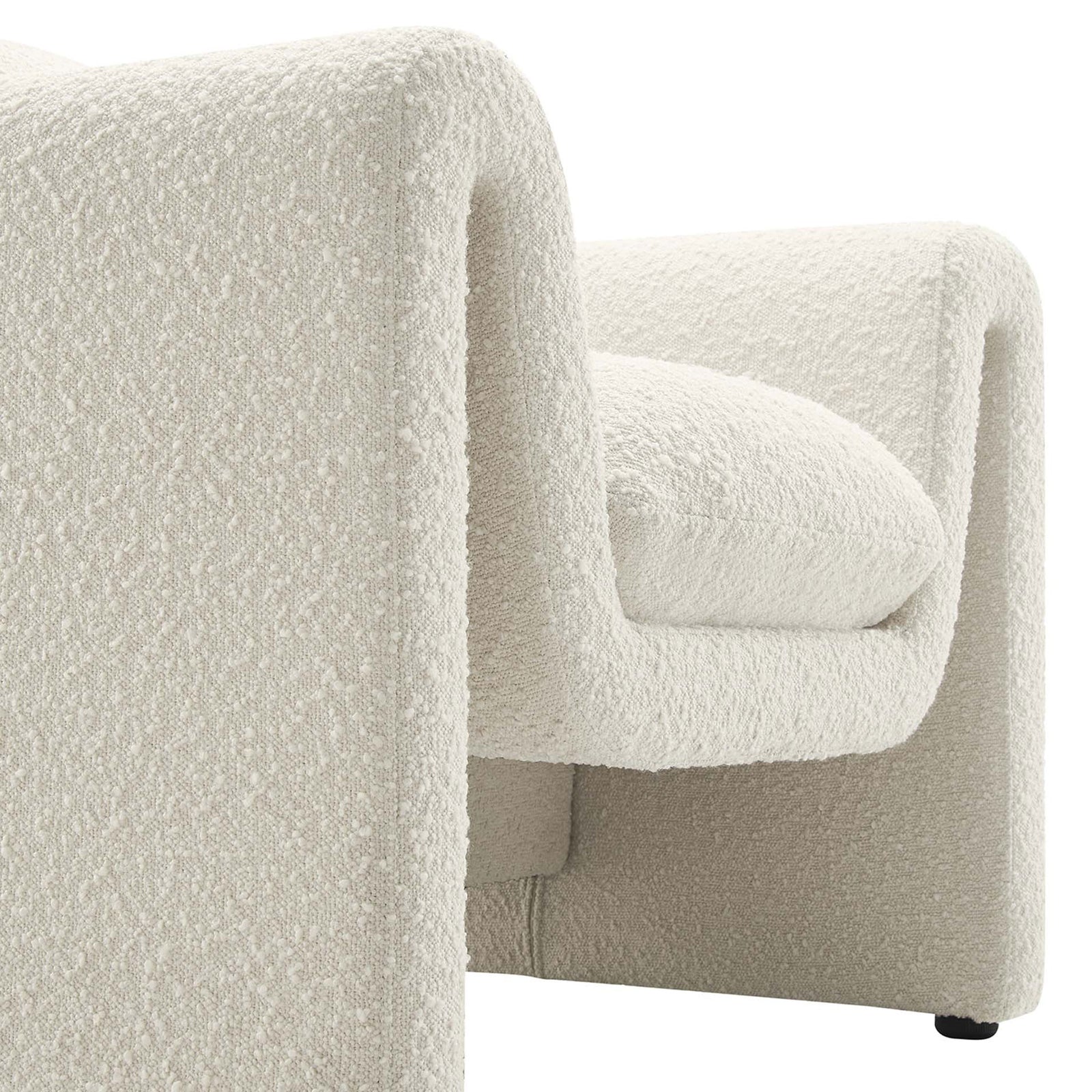 Textured boucle upholstery with dense foam cushioning for soft, sink-in comfort. || EEI-6575-IVO || detail_studio