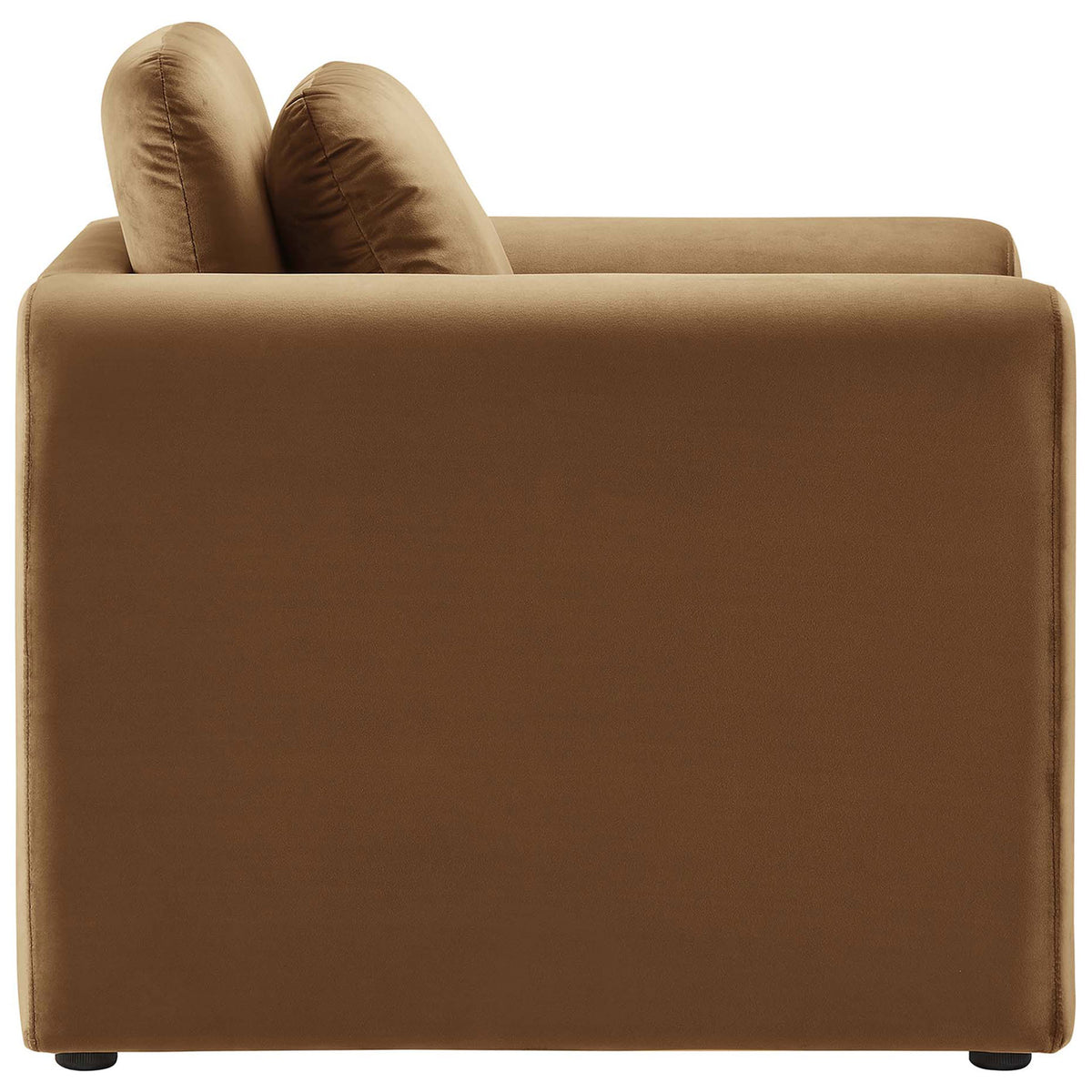 Streamlined profile highlights the flowing wave arms and smooth performance velvet upholstery || EEI-6576-BRN || side_studio