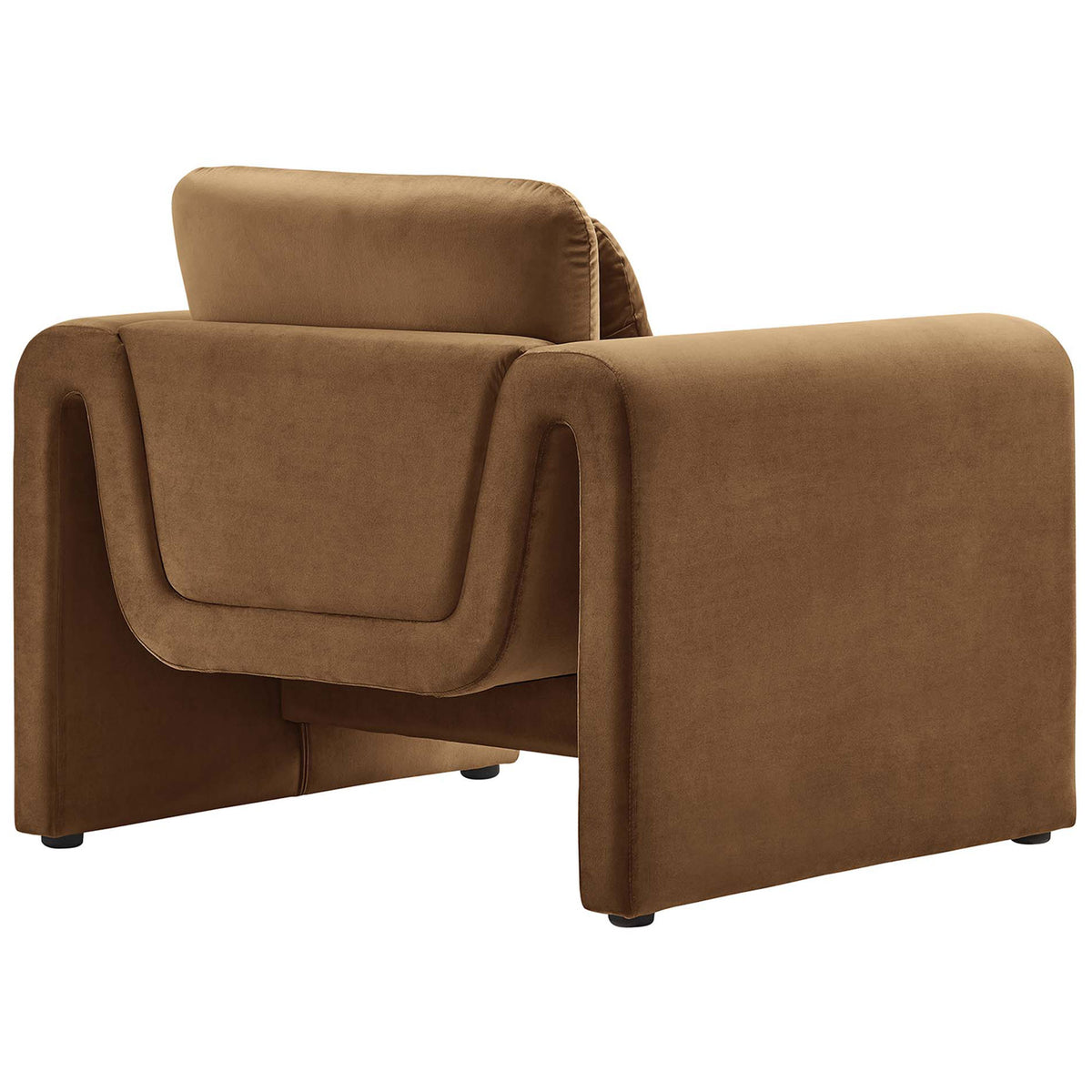 Curved back and wraparound arms create a bold, modern shape in soft brown velvet || EEI-6576-BRN || back_angle_studio