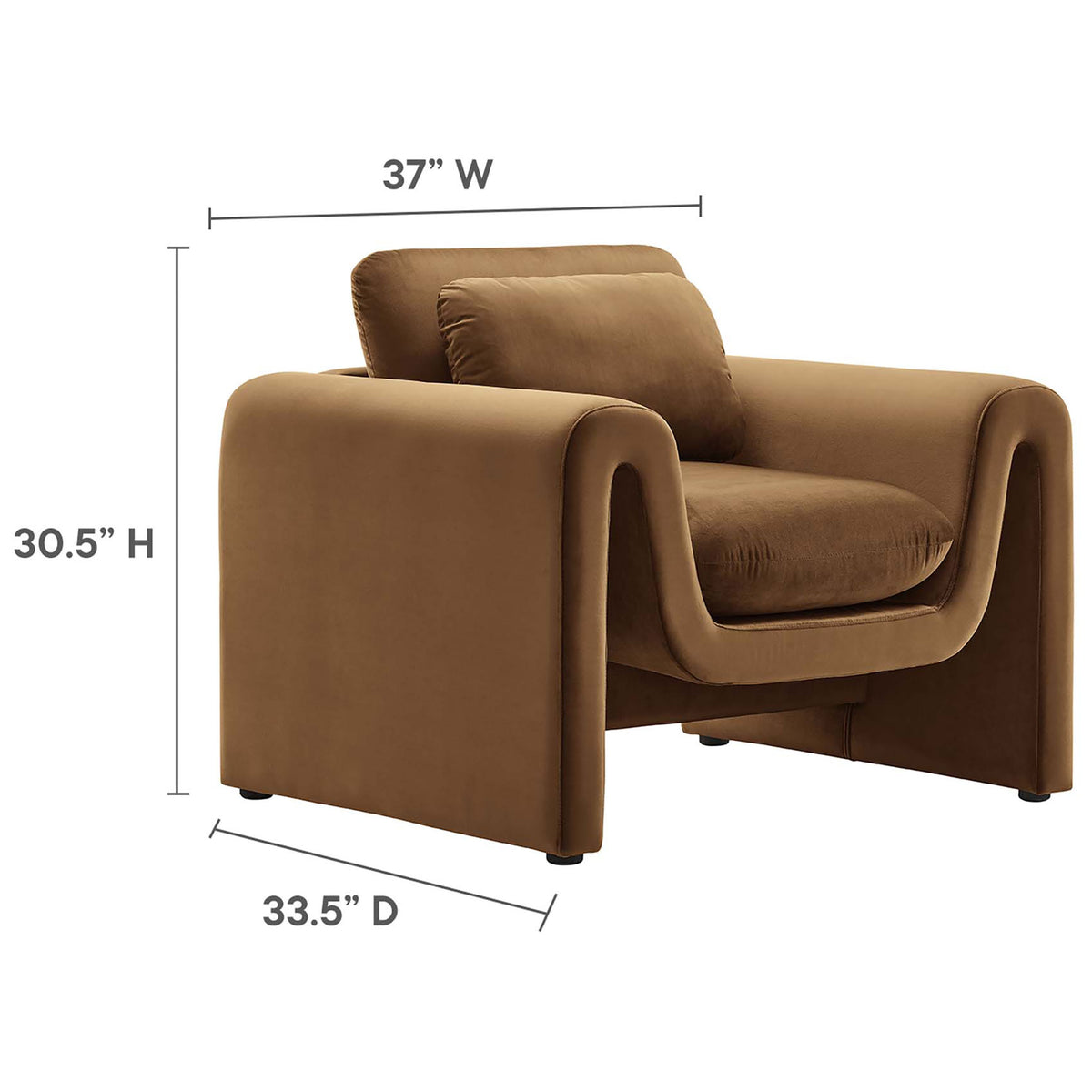 Armchair dimensions shown with width, depth, and height measurements for easy planning || EEI-6576-BRN || dimension_studio