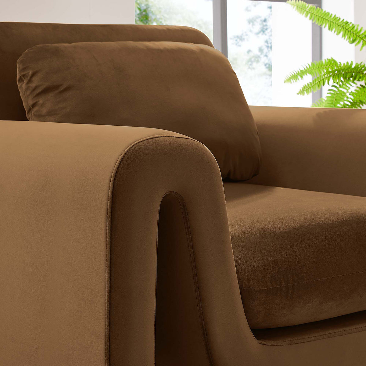 Textured brown velvet and plush cushion in natural light for a cozy, modern look || EEI-6576-BRN || detail_room