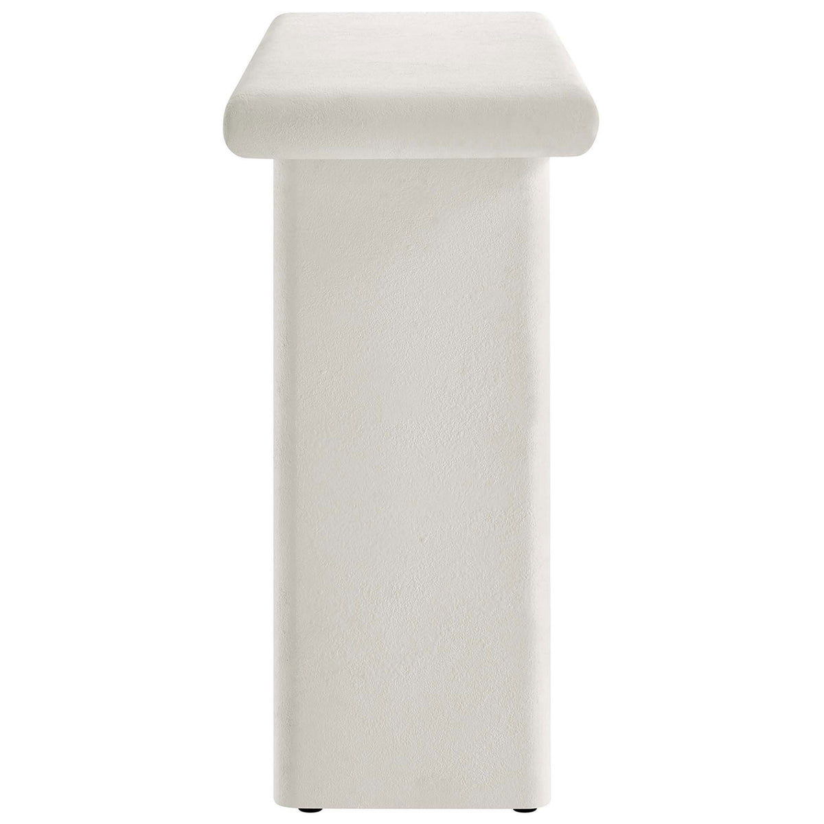Sturdy slab legs and rounded corners showcase the console's sculptural, modern profile || EEI-6577-WHI || side_studio