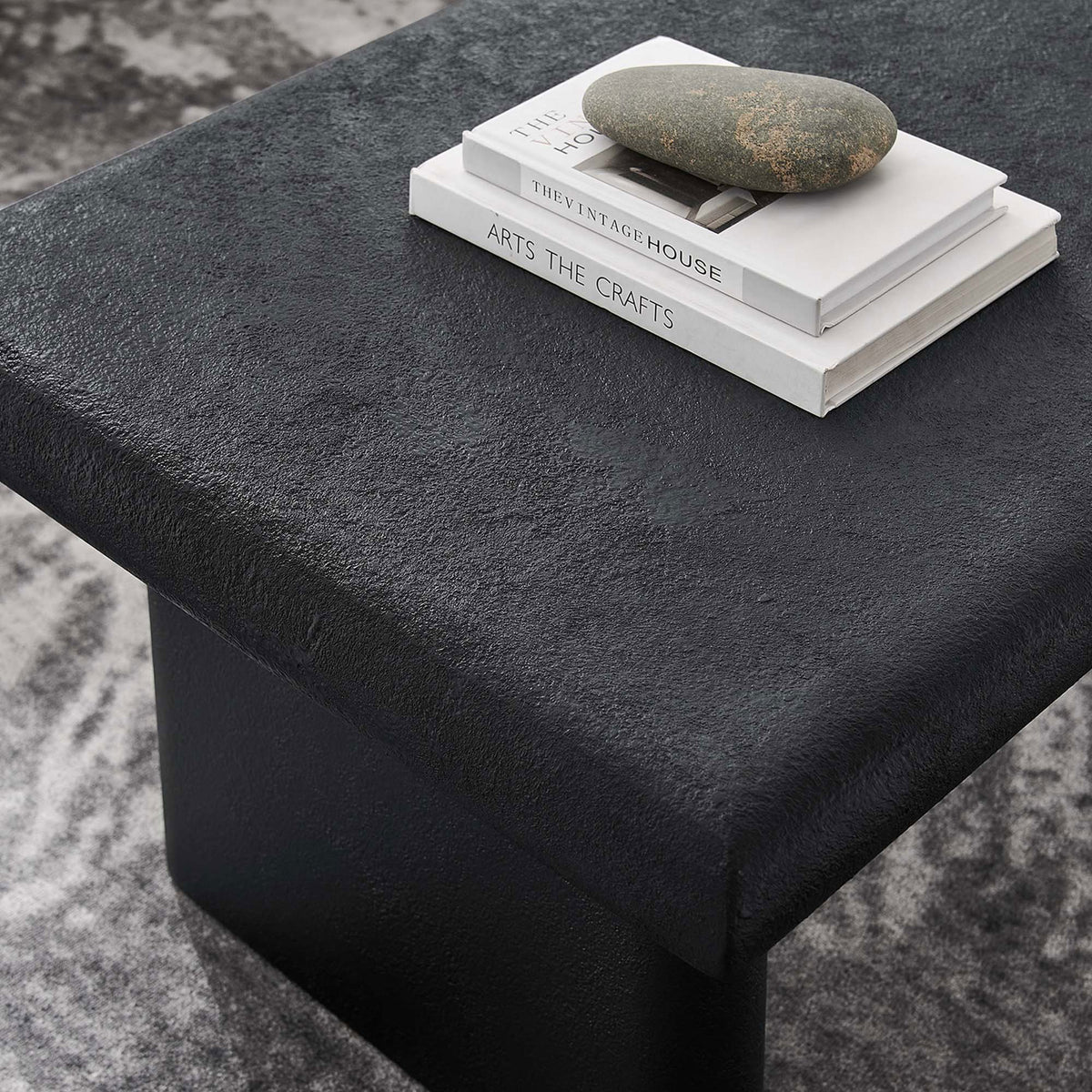 Textured black top beautifully complements books and decor in everyday use || EEI-6578-BLK || detail_room