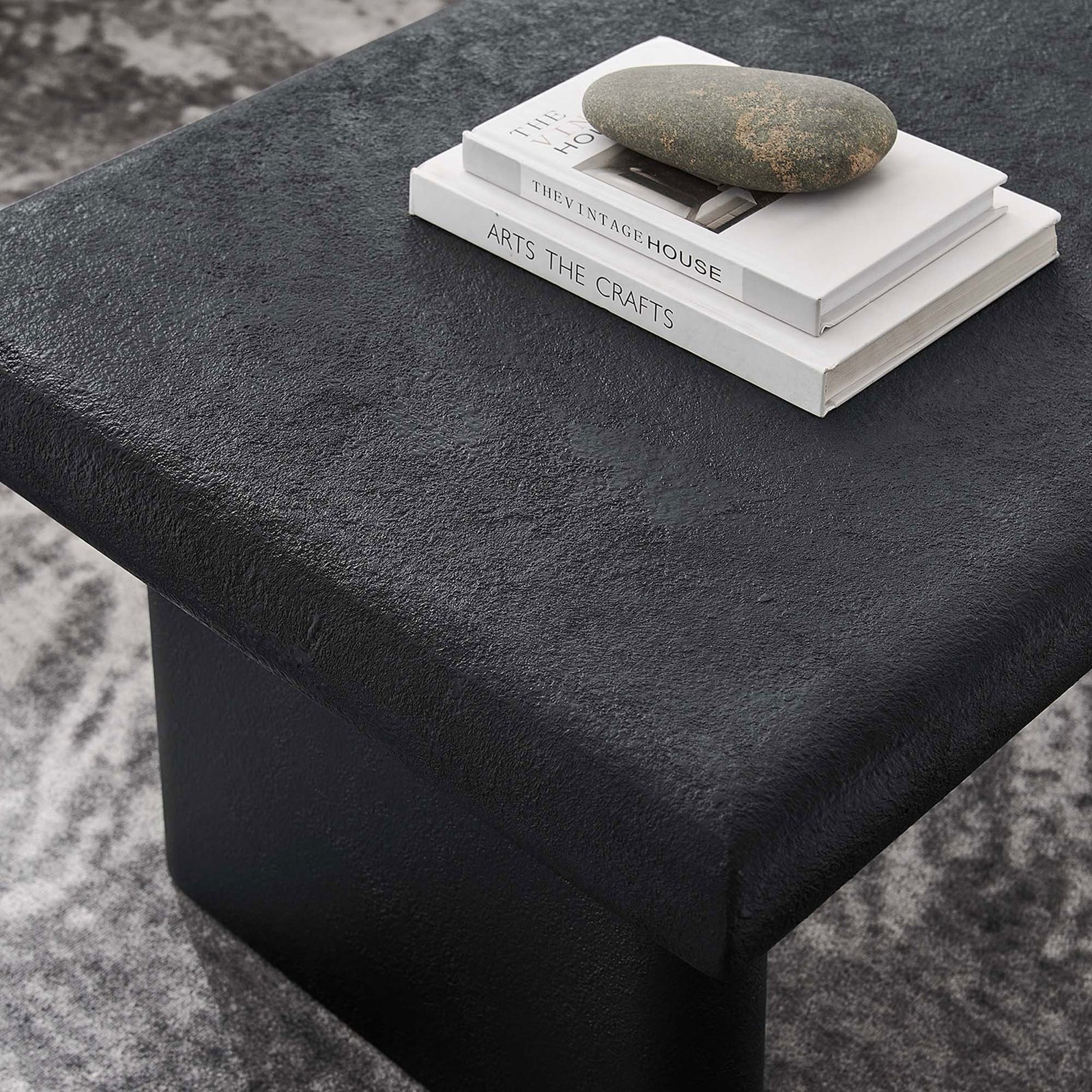 Textured black top beautifully complements books and decor in everyday use || EEI-6578-BLK || detail_room