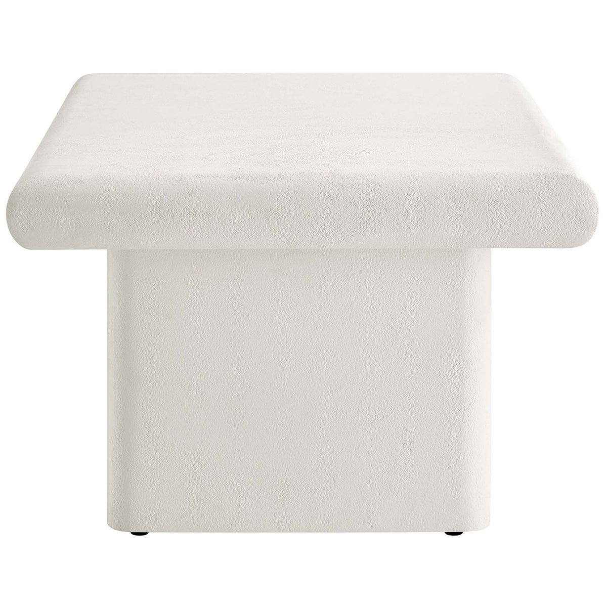 Thick tabletop and block legs emphasize the clean white concrete look with subtle texture. || EEI-6578-WHI || side_studio