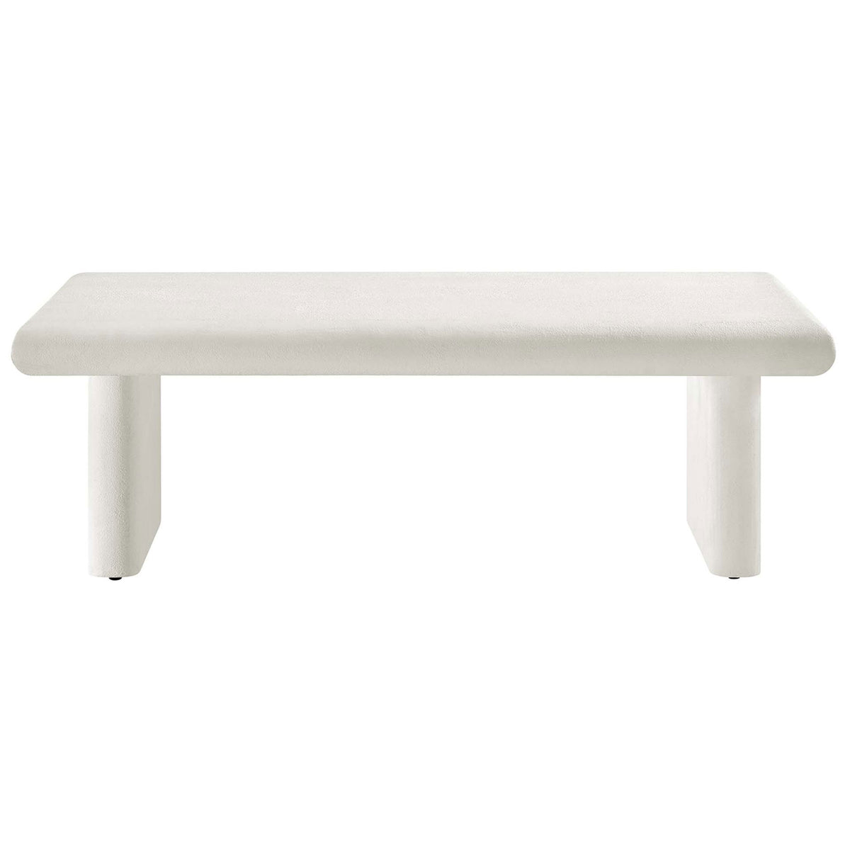 White coffee table with rounded bullnose edges and a concrete-textured finish for a minimalist look. || EEI-6578-WHI || front_studio