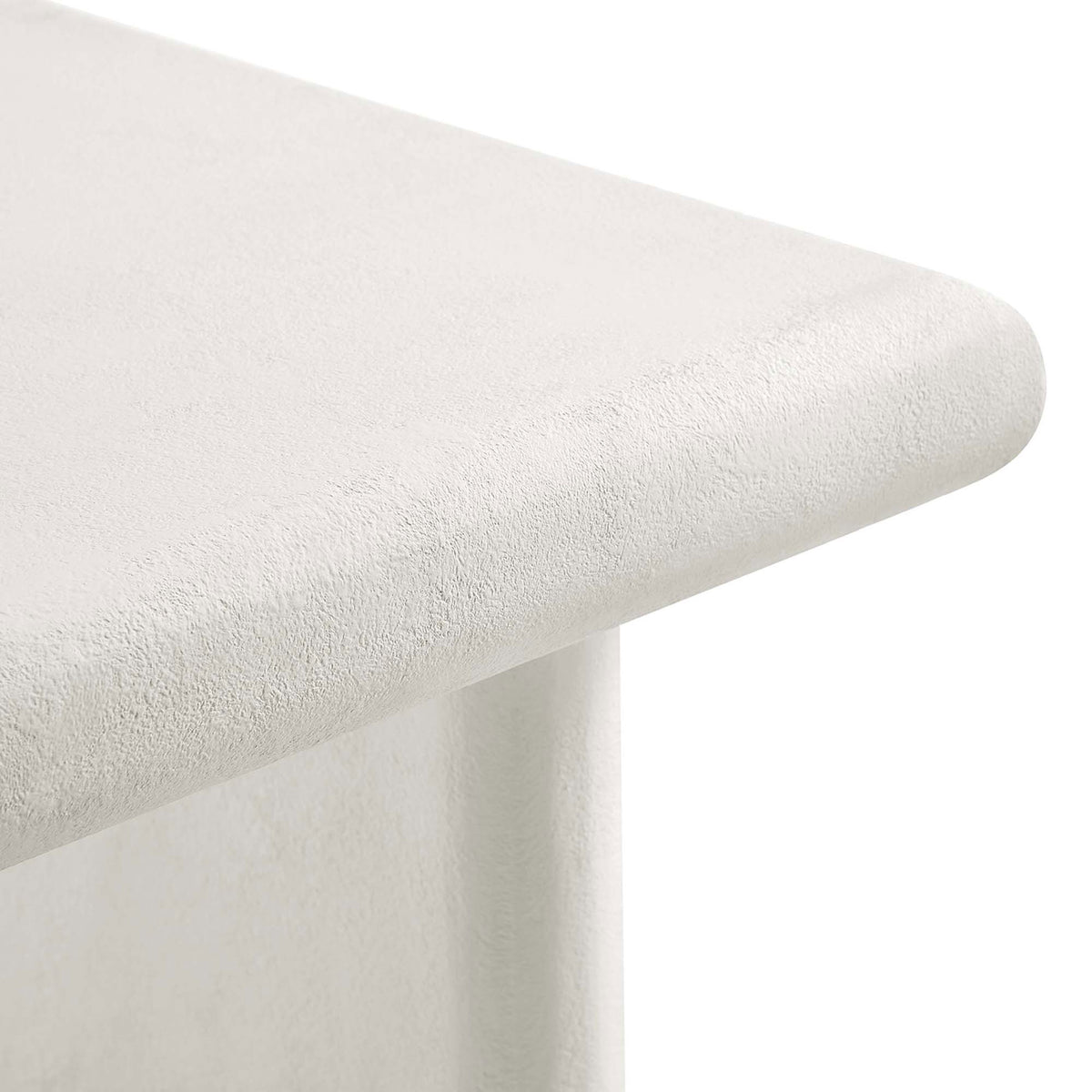Bullnose edge with softly textured cement finish adds depth and dimension. || EEI-6578-WHI || detail_studio