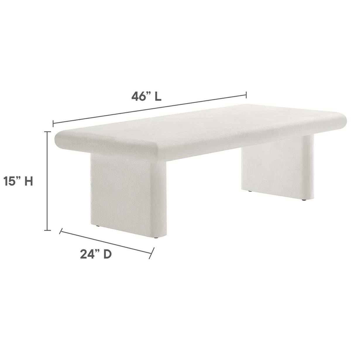 Measures 46 in. long, 24 in. deep, and 15 in. high to anchor your seating area. || EEI-6578-WHI || dimension_studio