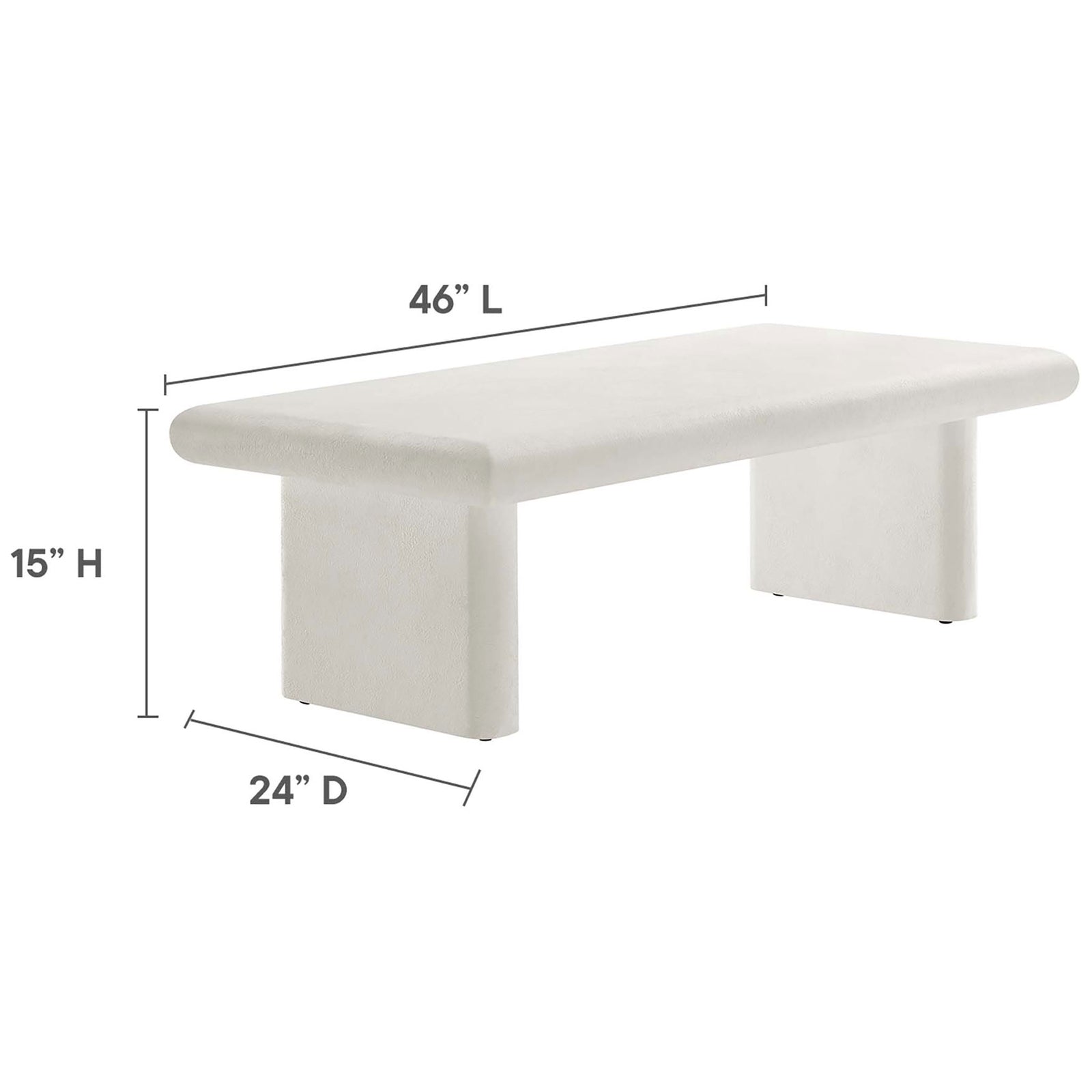 Measures 46 in. long, 24 in. deep, and 15 in. high to anchor your seating area. || EEI-6578-WHI || dimension_studio