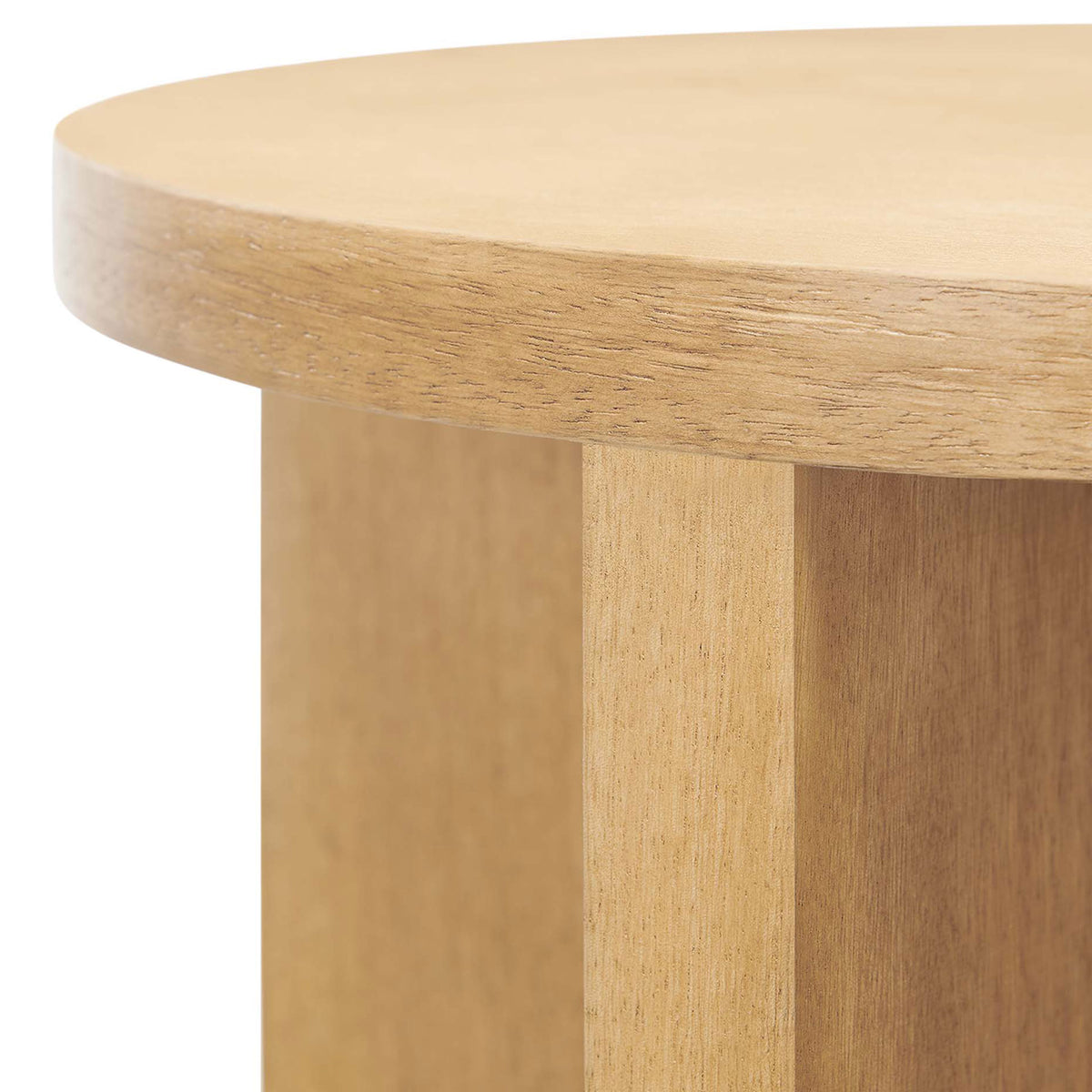 Thick round tabletop meets sturdy panel leg for a bold geometric look || EEI-6579-NAT || detail_studio